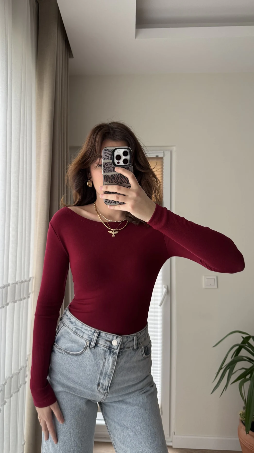 Kayık Yaka Oys Body Bordo