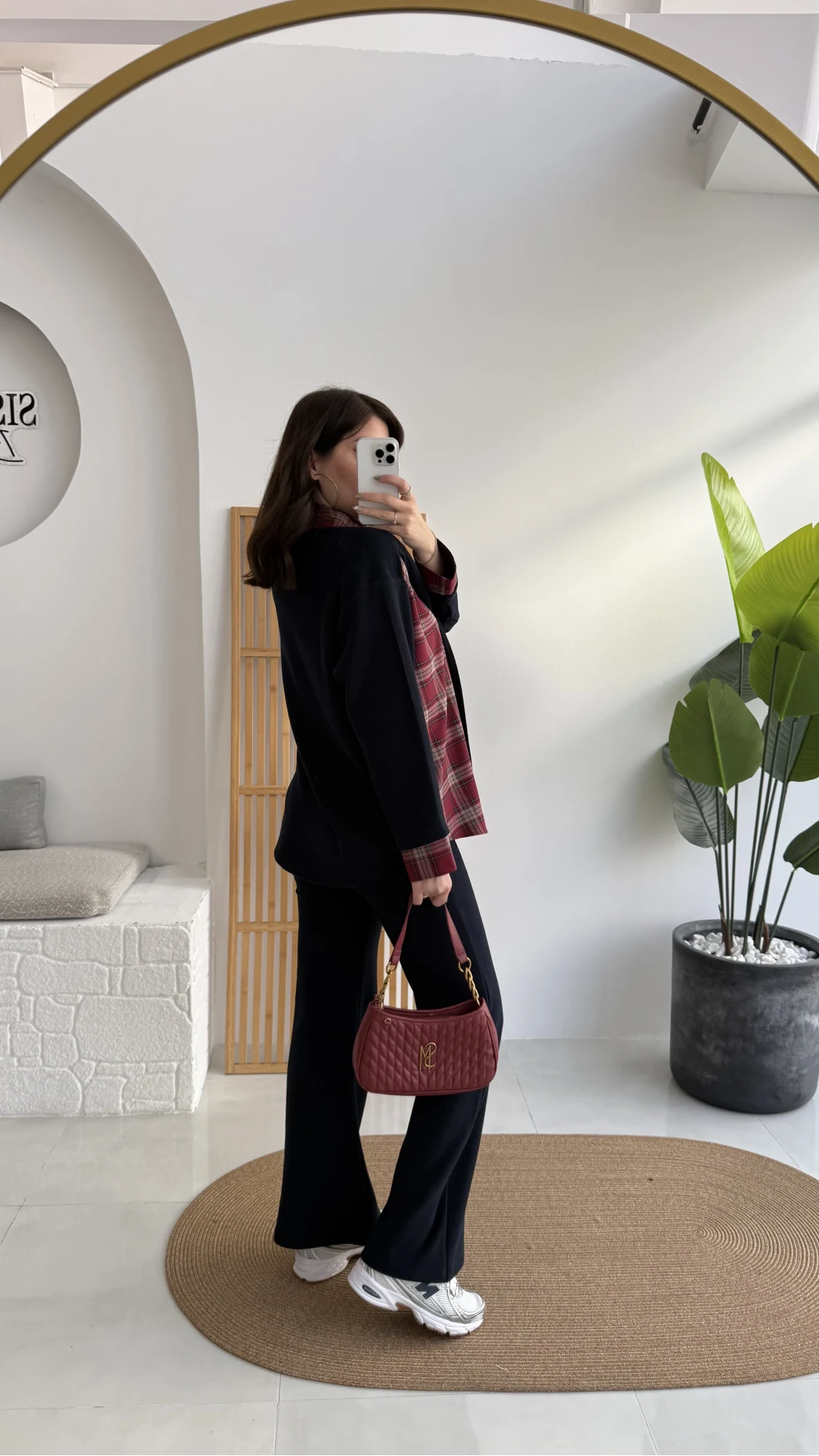 Kaylee Bağlamalı Sweat Detay Ekose Gömlek Takım - Bordo