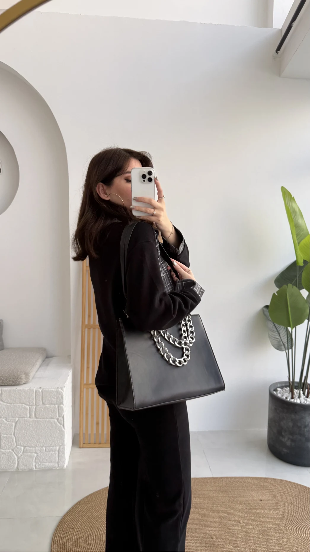 Kaylee Bağlamalı Sweat Detay Ekose Gömlek Takım - Siyah