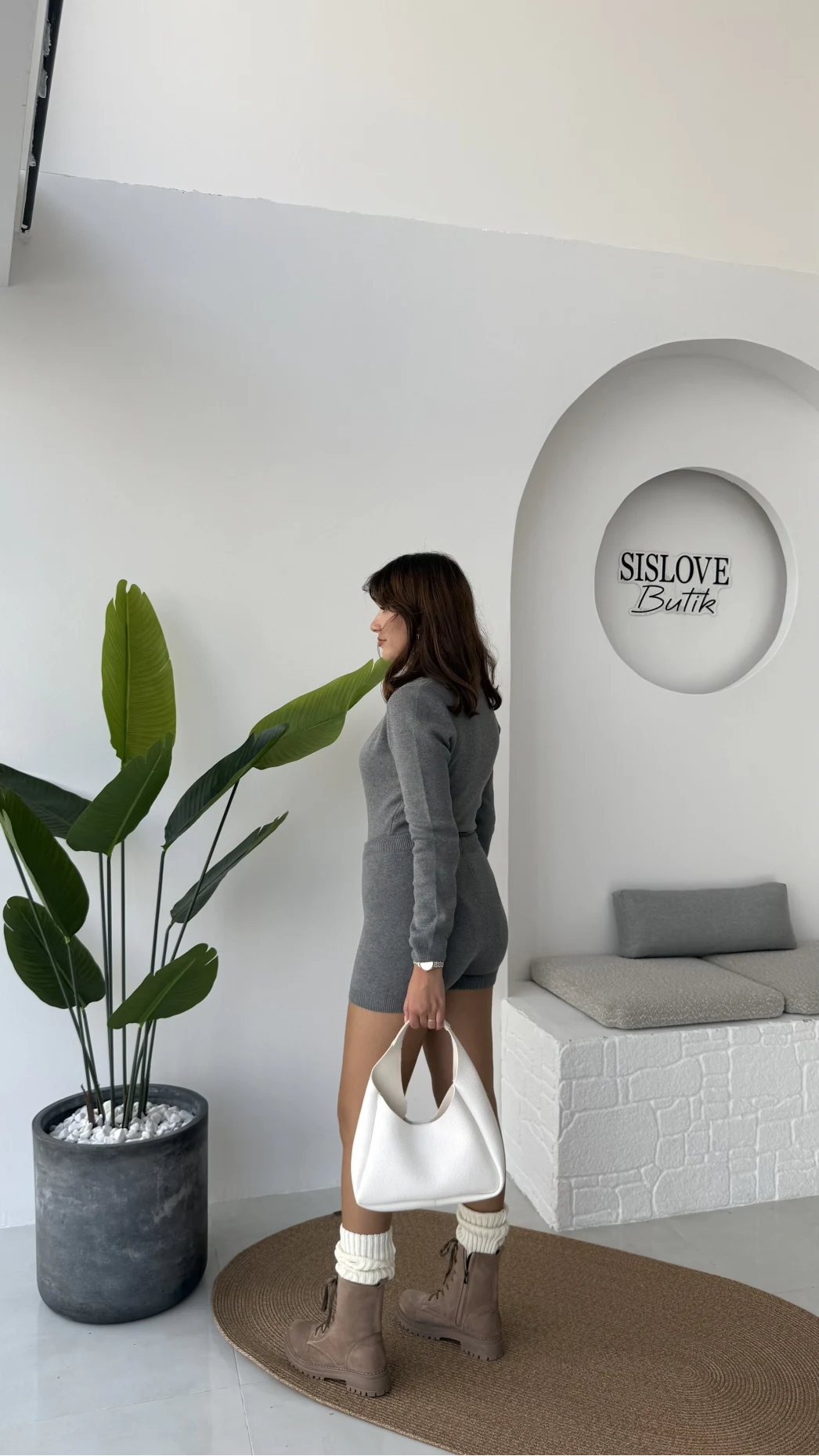 Kelly Triko Bodysuit Hırka Şort Takım - Gri