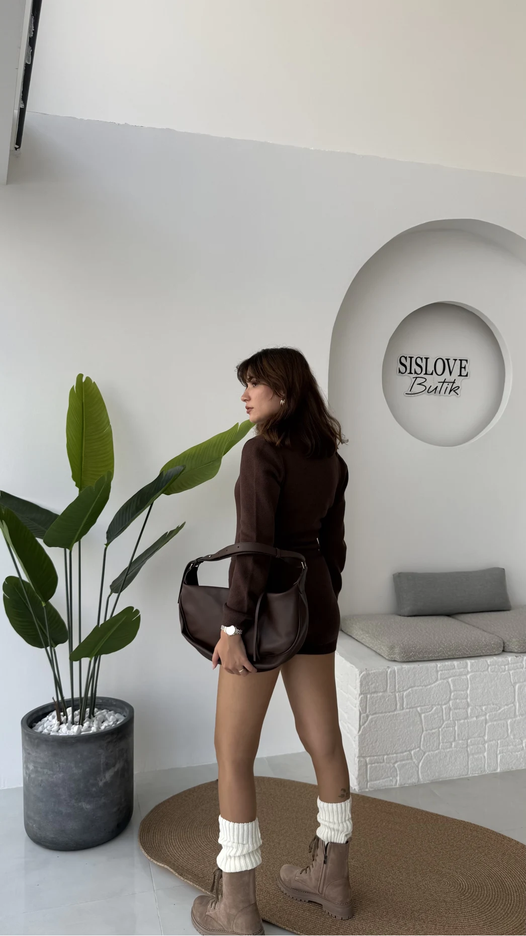 Kelly Triko Bodysuit Hırka Şort Takım - Kahverengi