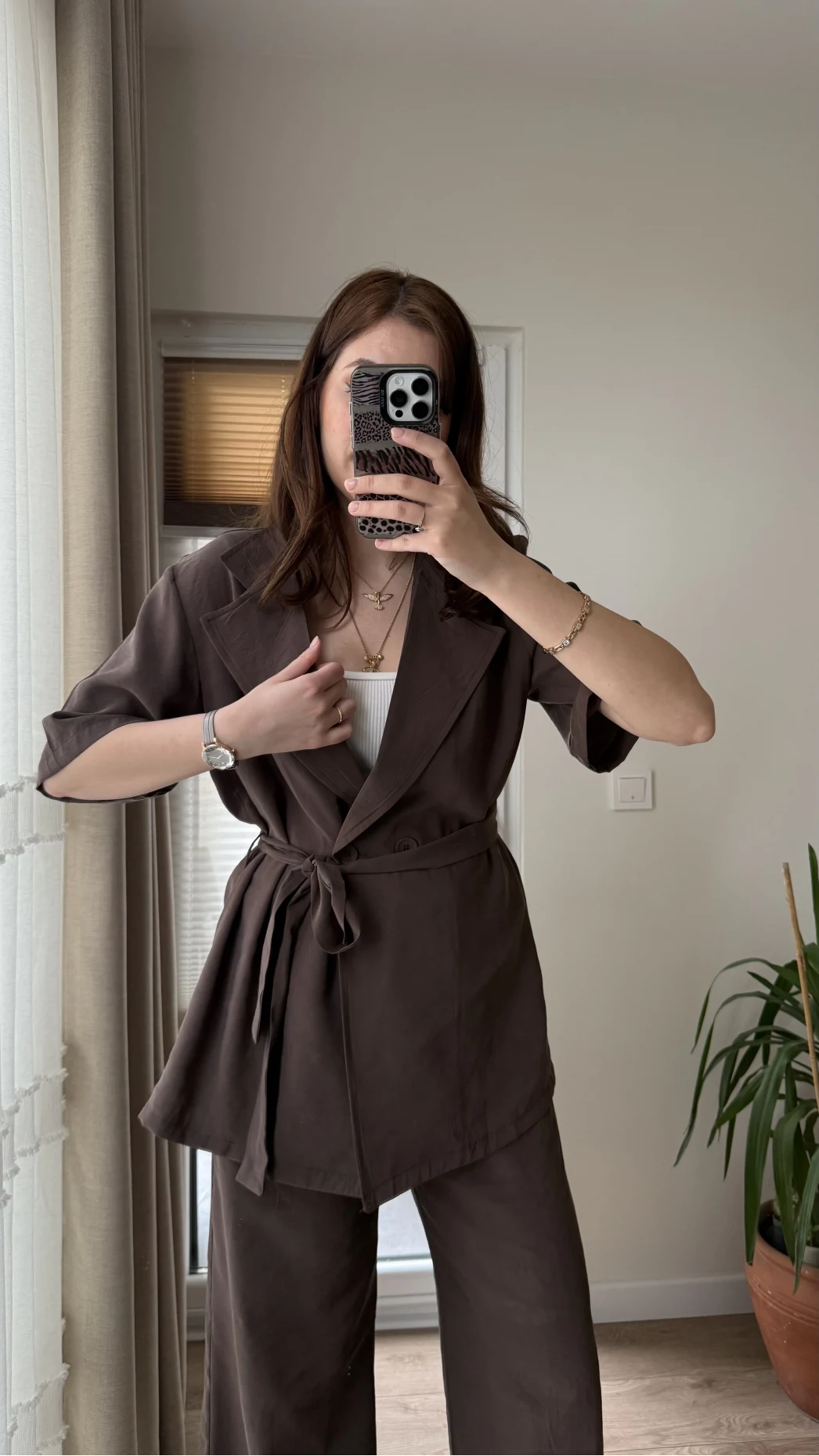 Kemdın Kısa Kollu Modal Kumaşlı Takım Kahve