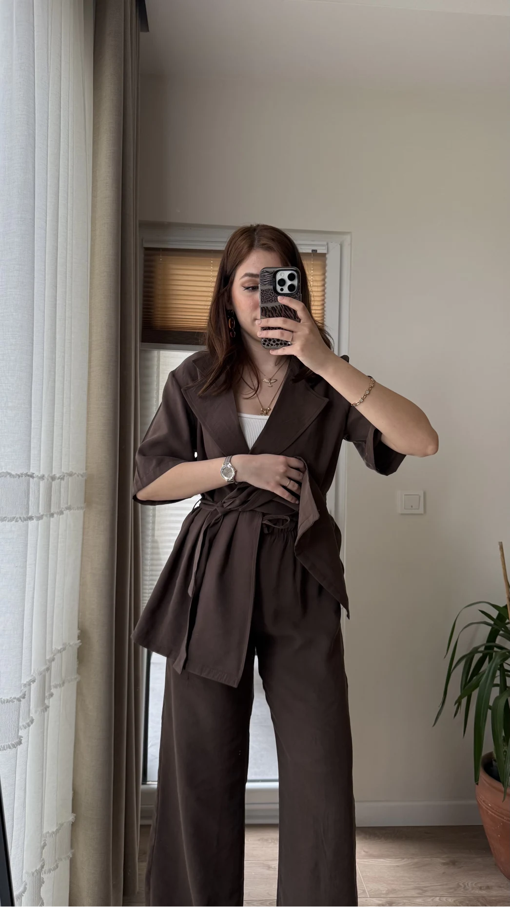 Kemdın Kısa Kollu Modal Kumaşlı Takım Kahve