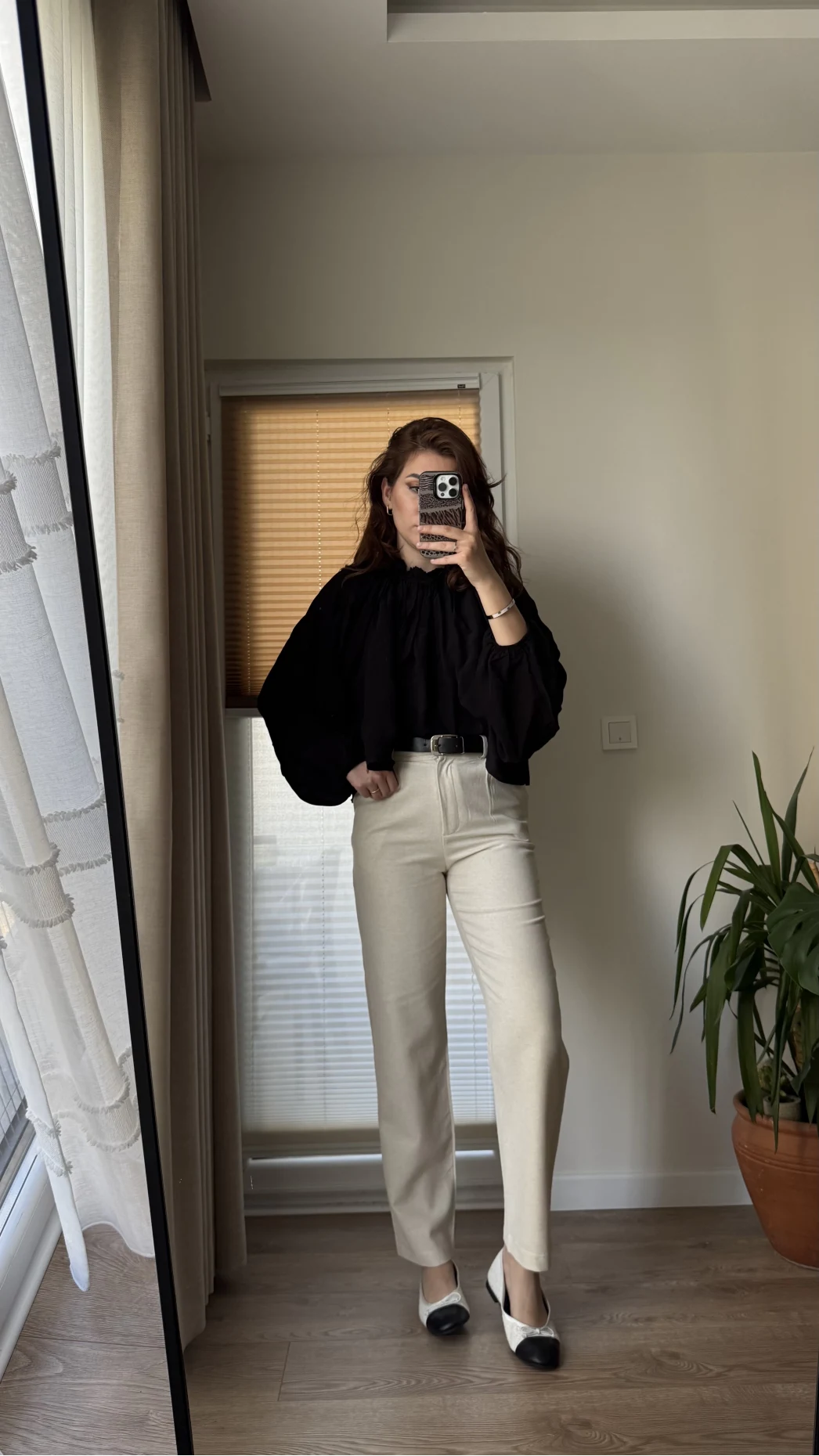 Kemerli Keten Natural Pantolon