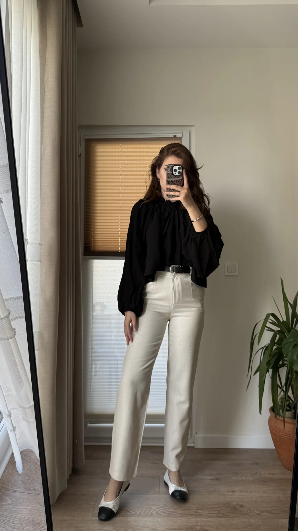 Kemerli Keten Natural Pantolon