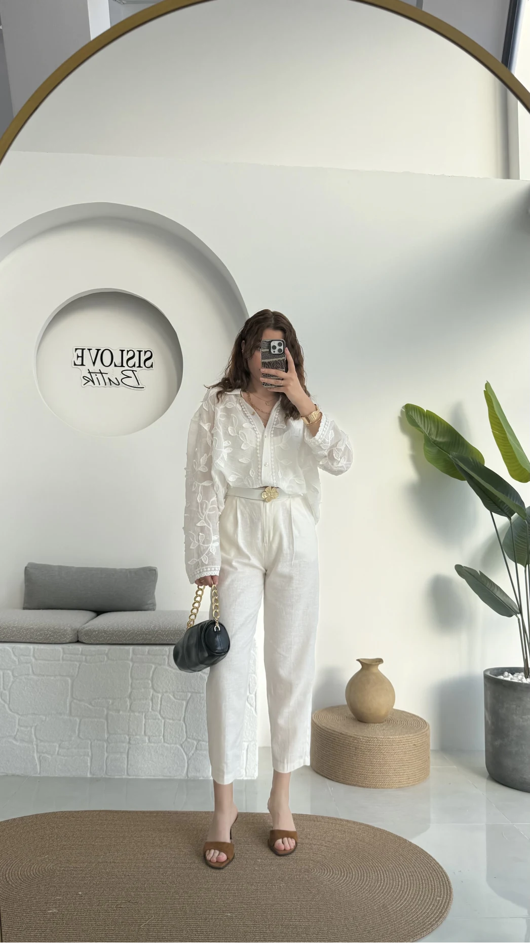 Kemerli Keten Pantolon Beyaz - 50985