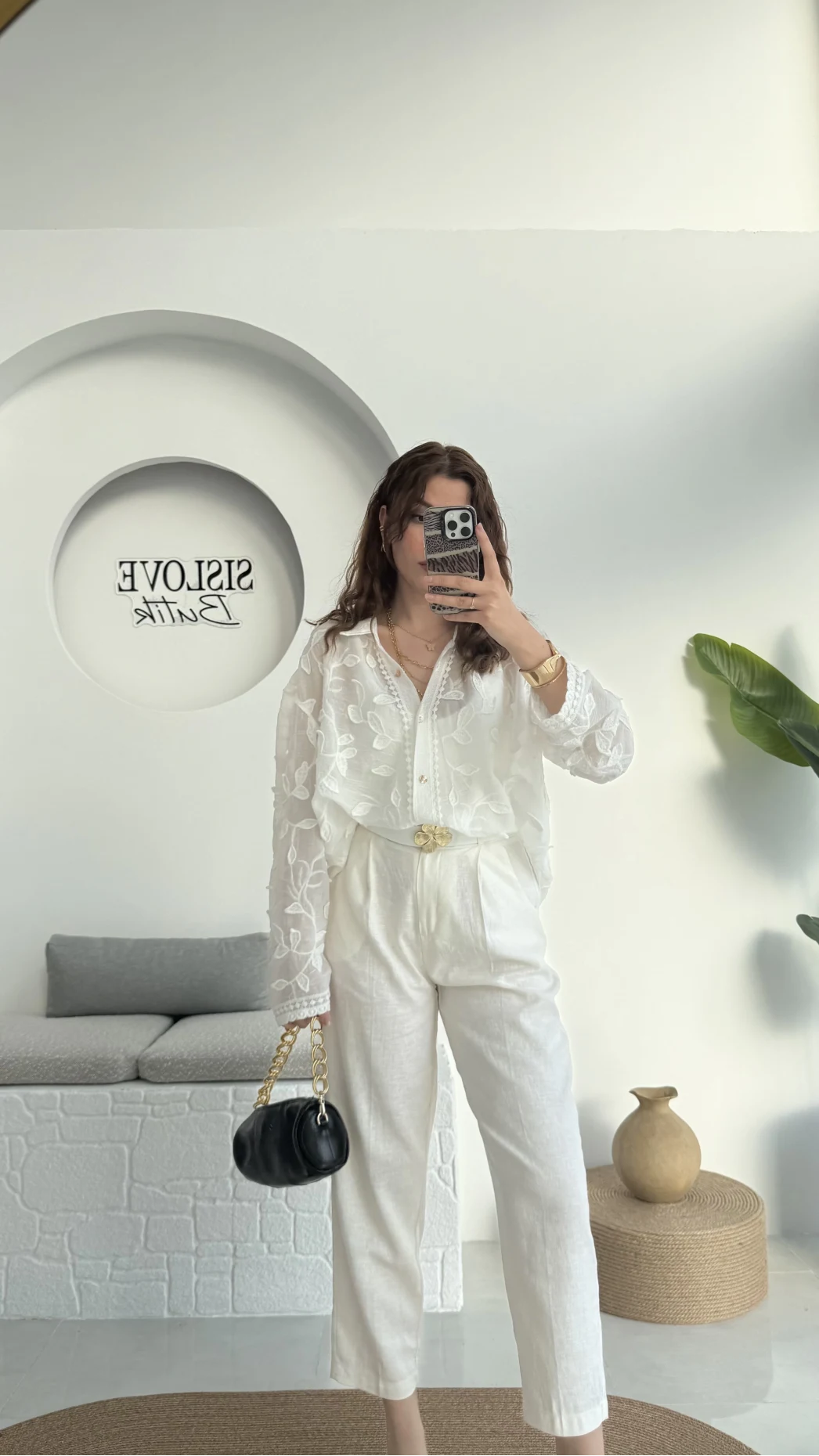 Kemerli Keten Pantolon Beyaz - 50985