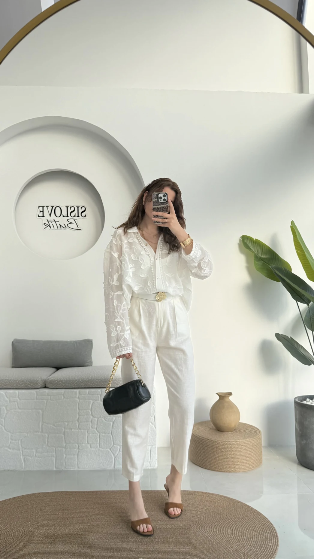 Kemerli Keten Pantolon Beyaz - 50985