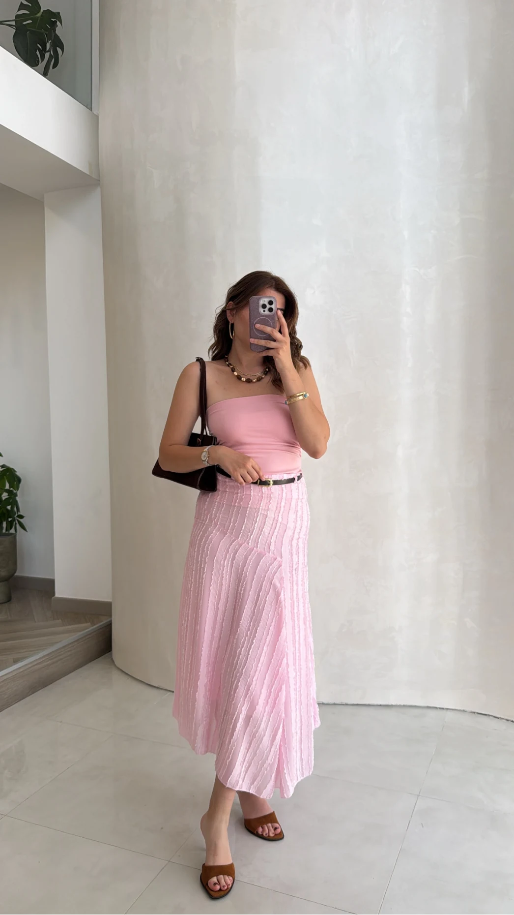 Kemerli Püskül Detay Etek - Pembe - Kod: 5096
