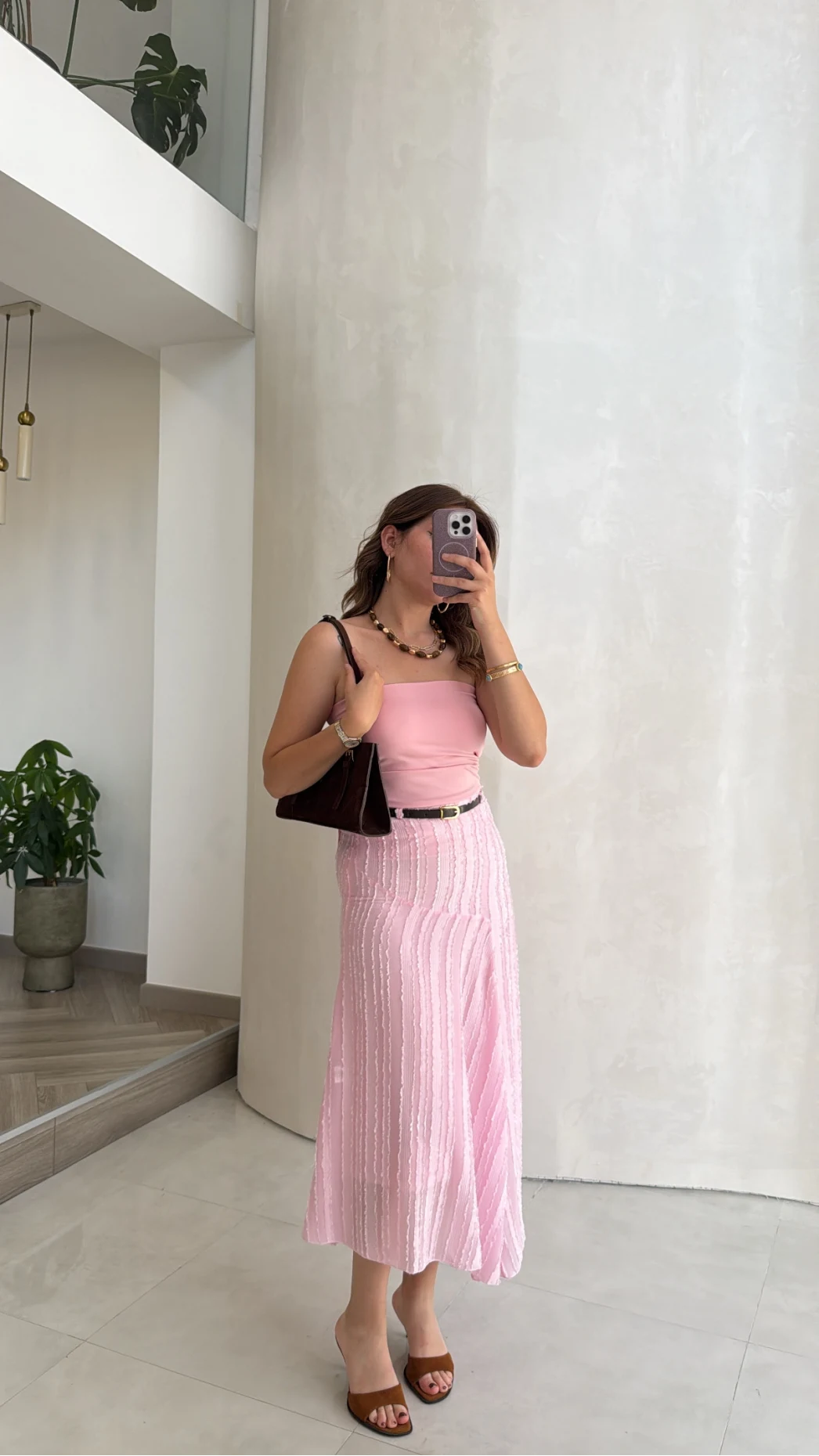 Kemerli Püskül Detay Etek - Pembe - Kod: 5096