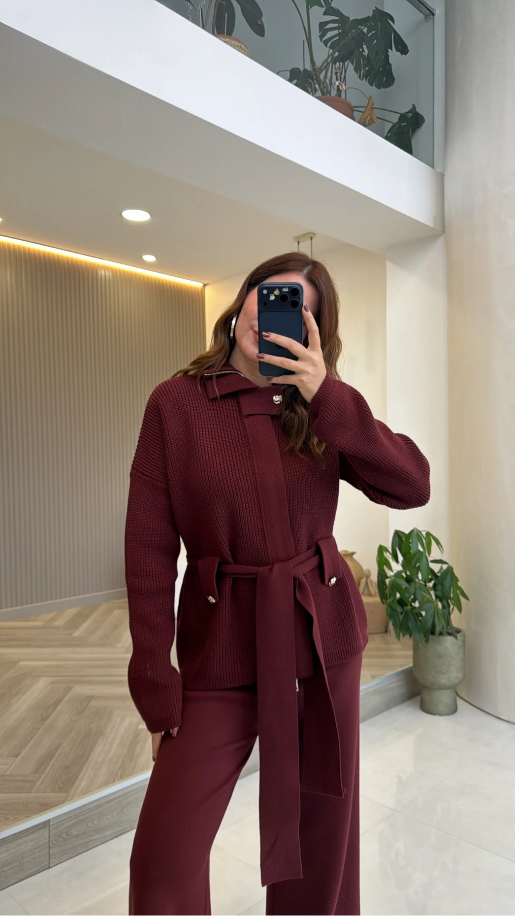 Kemerli Triko Takım - Bordo - Kod: 2680
