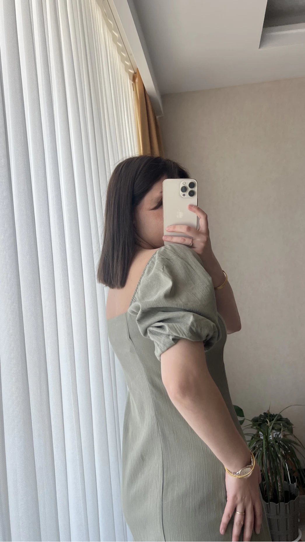 Keten Balon Kol Haki Elbise