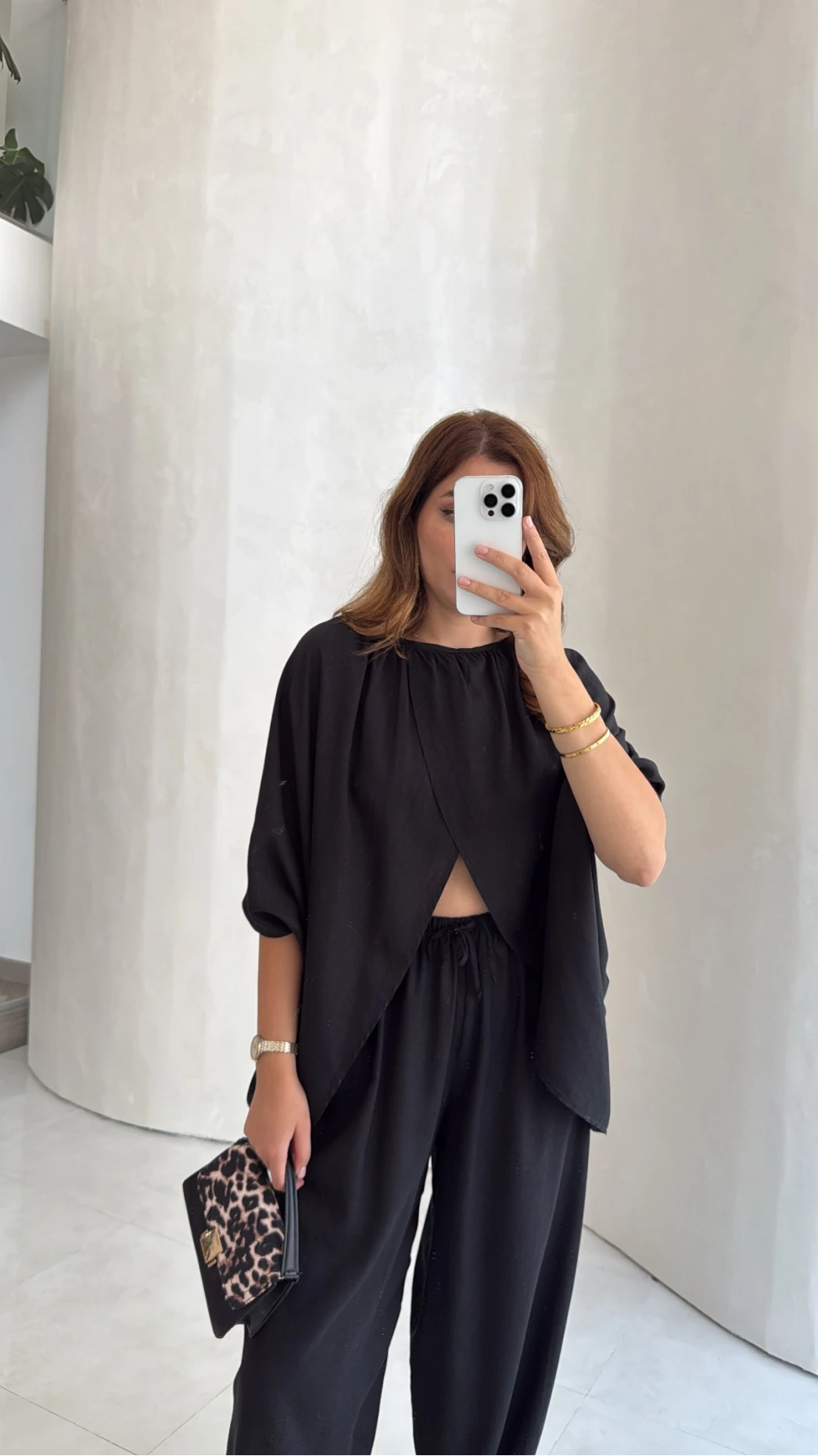 Keten Bluz Pantolon Takım - Siyah - Kod: 51402