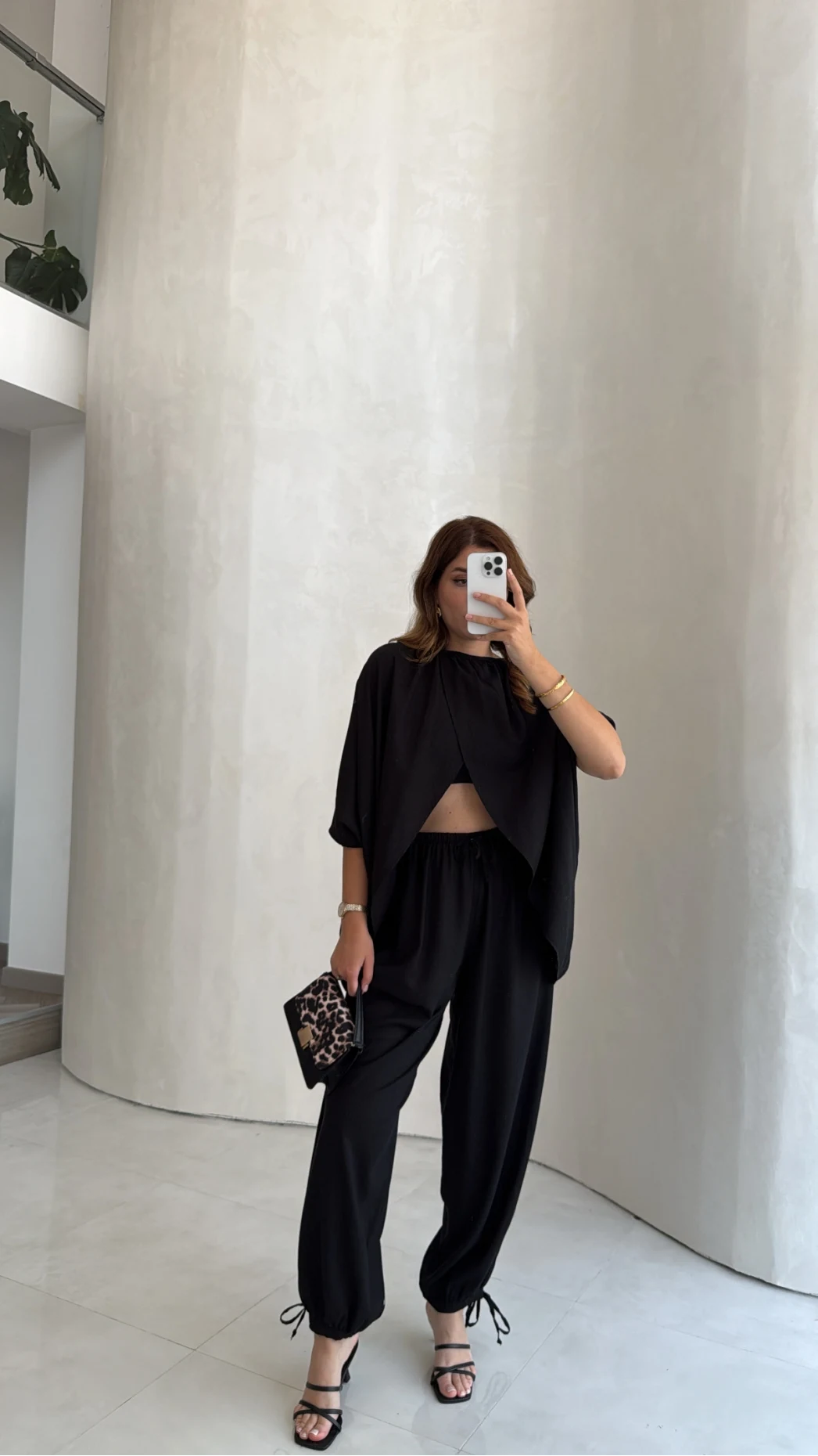 Keten Bluz Pantolon Takım - Siyah - Kod: 51402