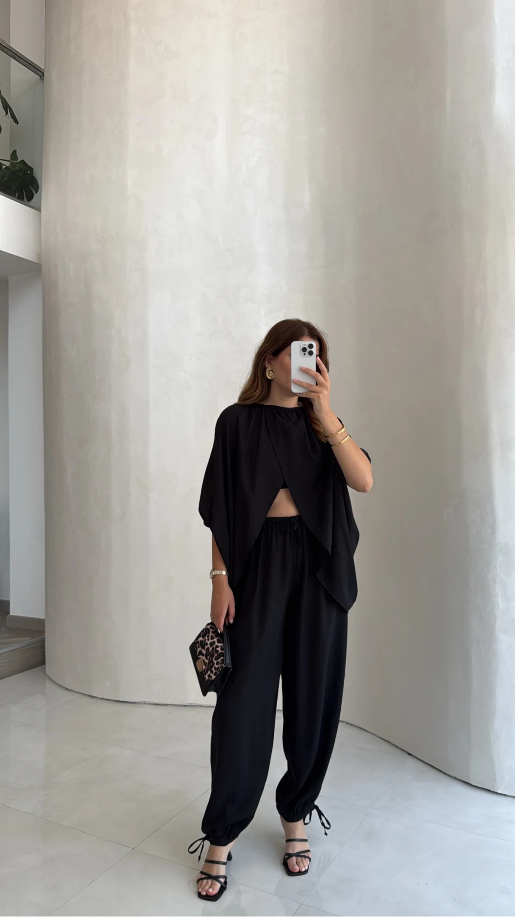 Keten Bluz Pantolon Takım - Siyah - Kod: 51402