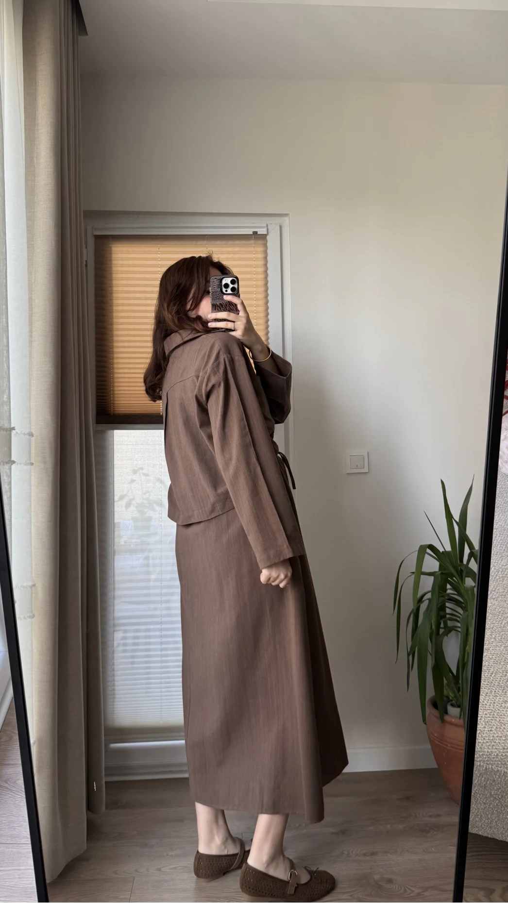 Keten Etek Gömlek Takım Acı Kahve