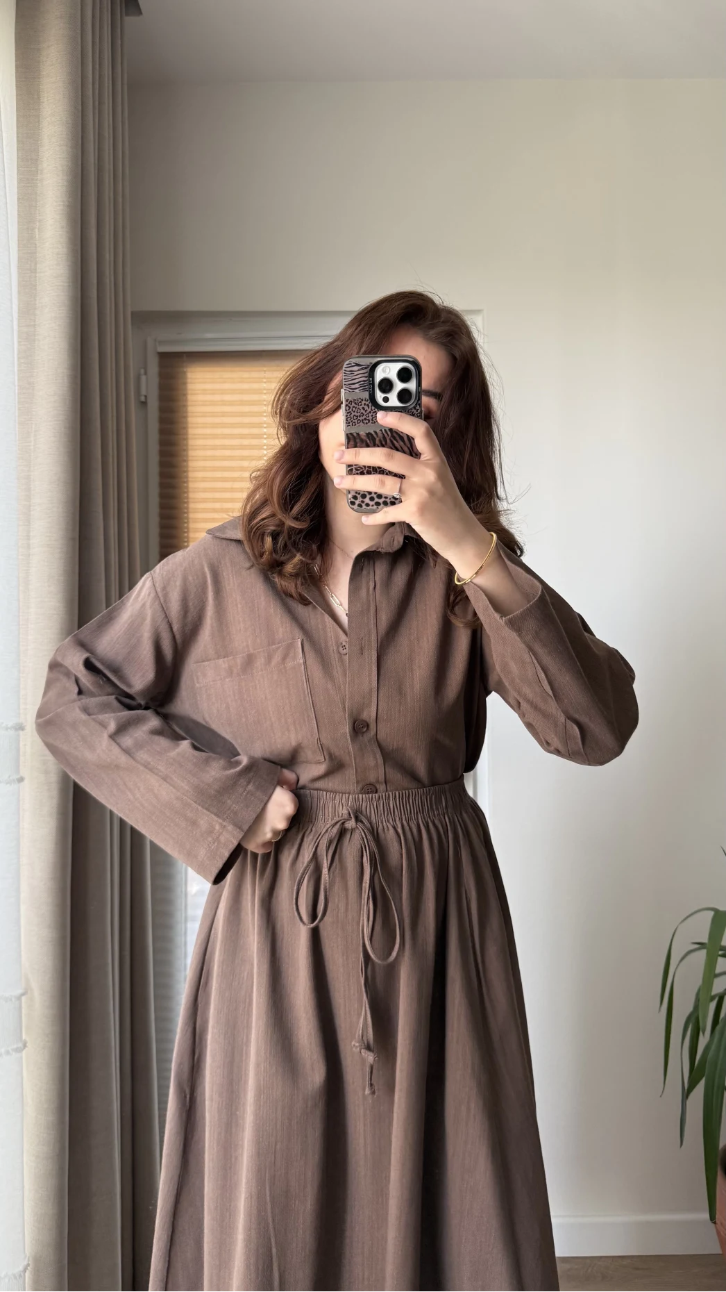 Keten Etek Gömlek Takım Acı Kahve