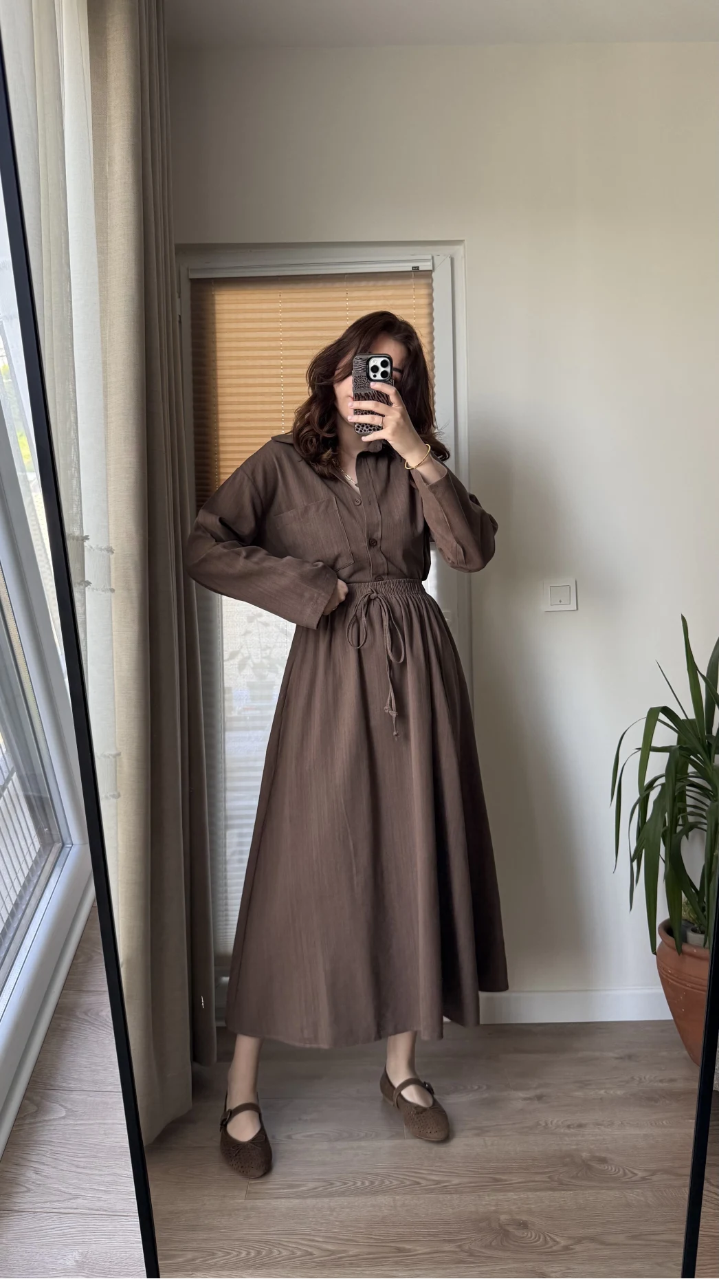 Keten Etek Gömlek Takım Acı Kahve