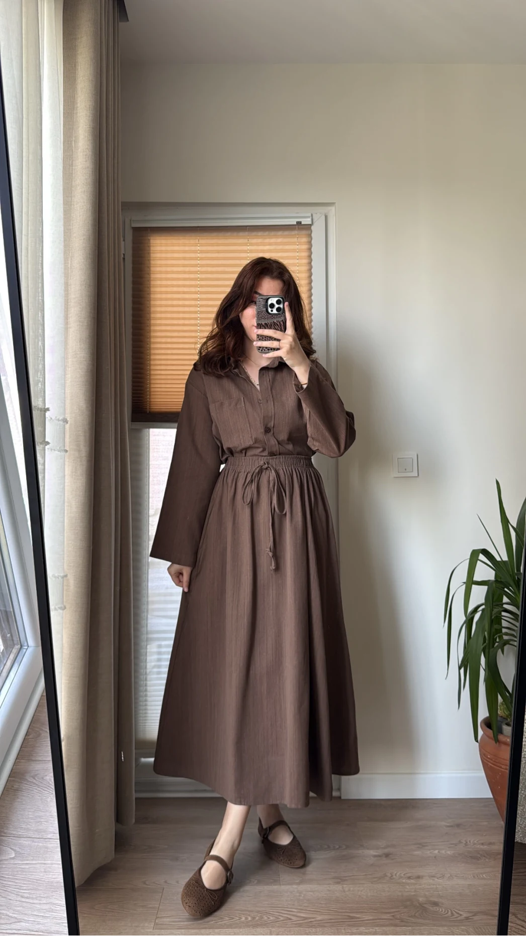 Keten Etek Gömlek Takım Acı Kahve