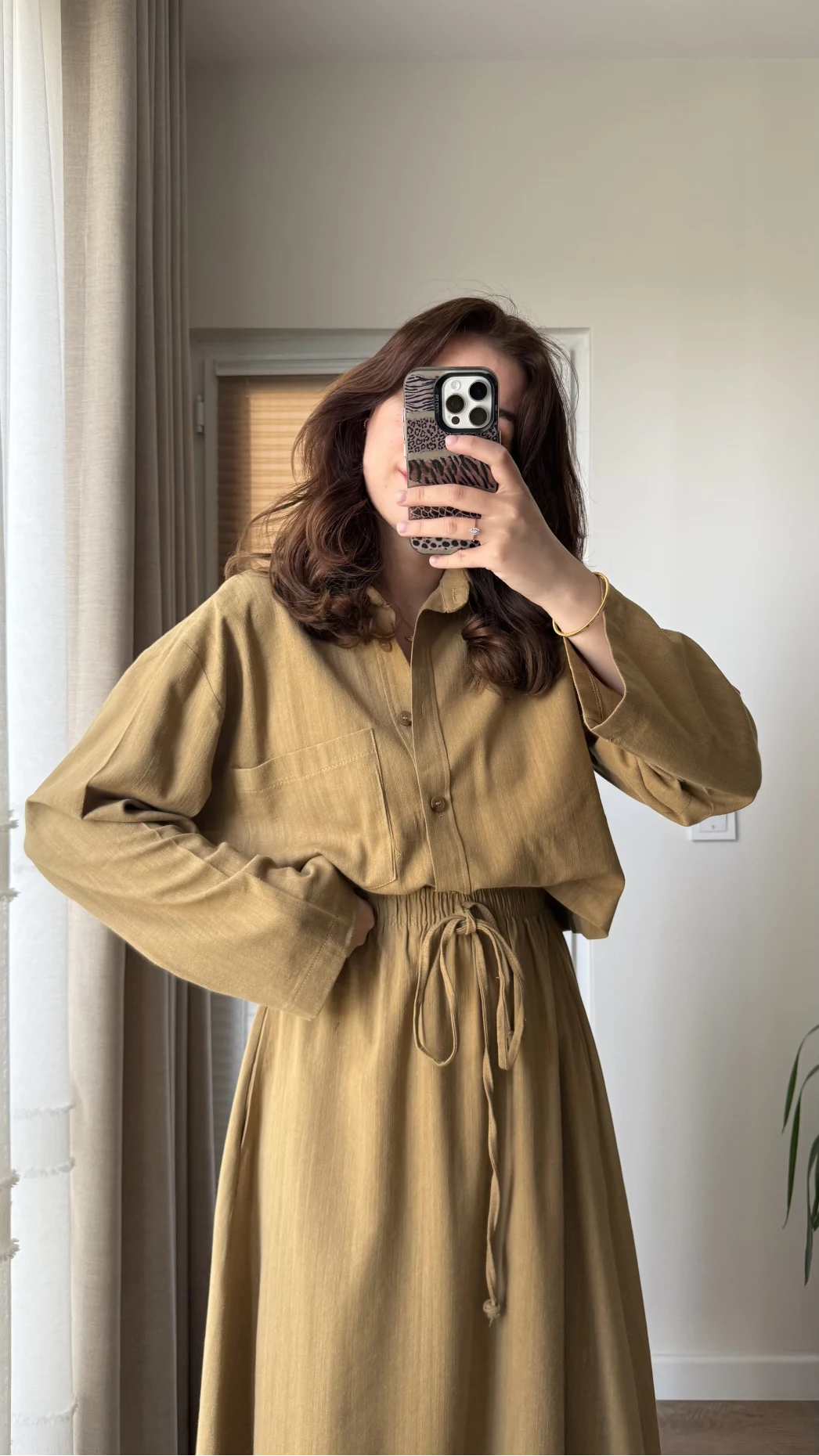 Keten Etek Gömlek Takım Hardal