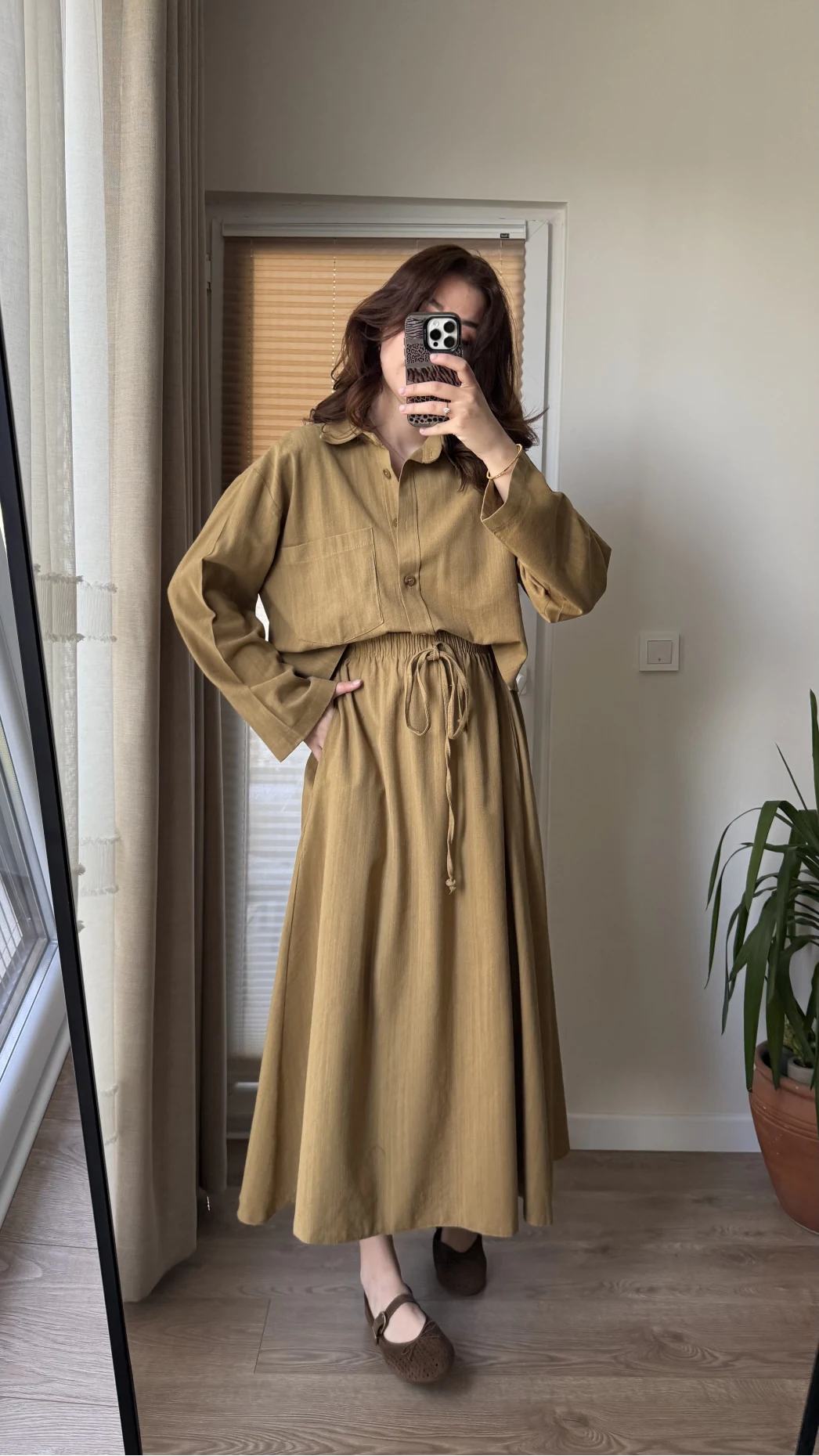 Keten Etek Gömlek Takım Hardal