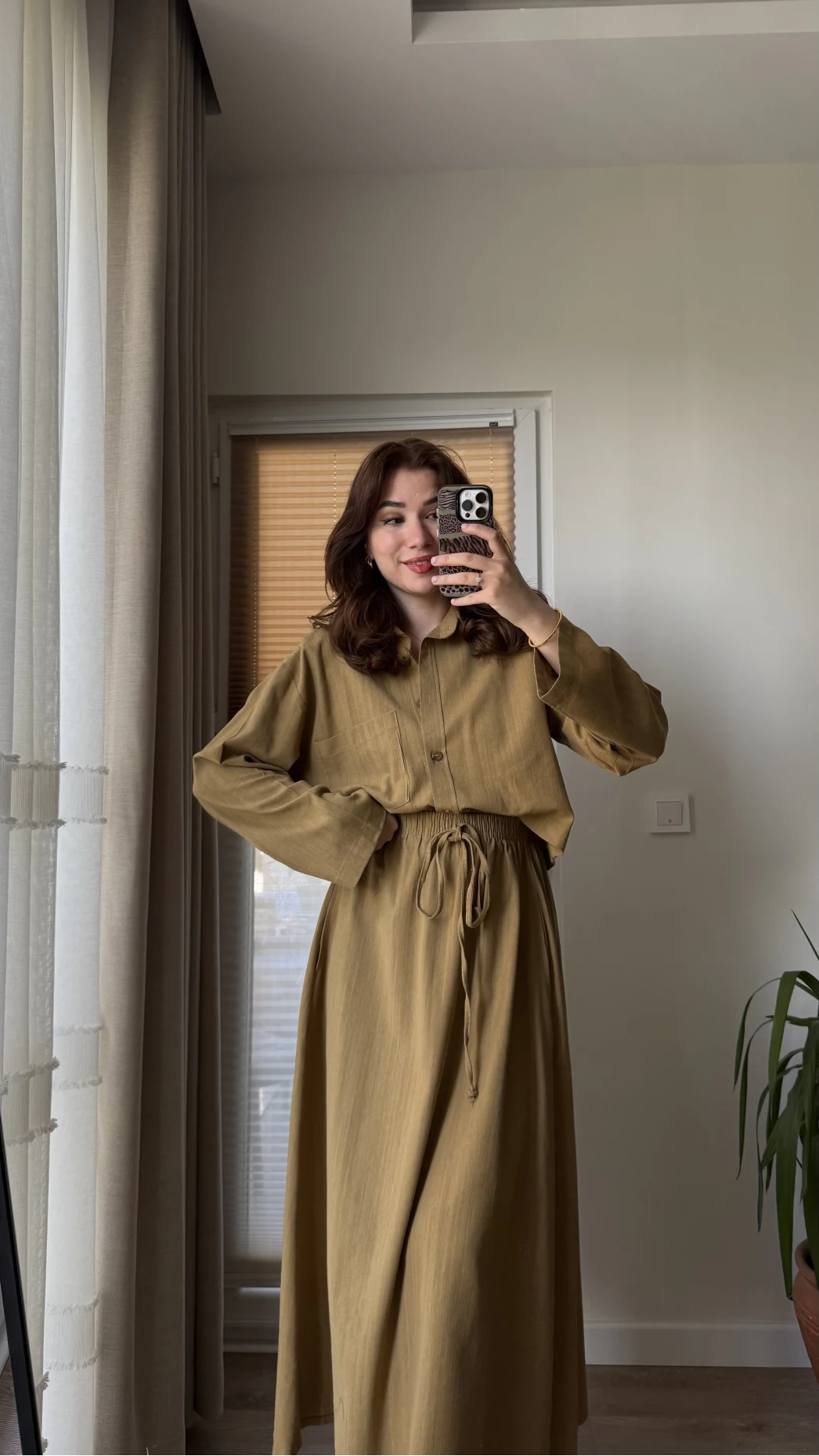 Keten Etek Gömlek Takım Hardal