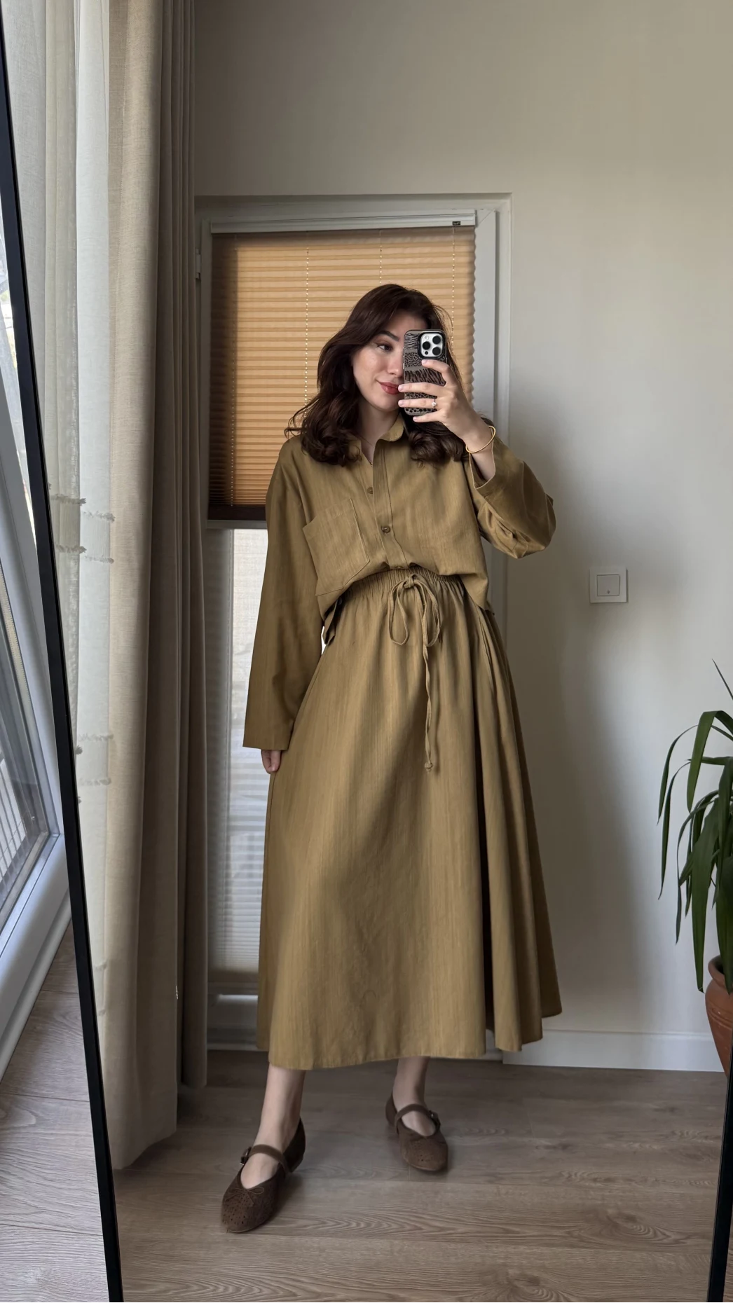 Keten Etek Gömlek Takım Hardal