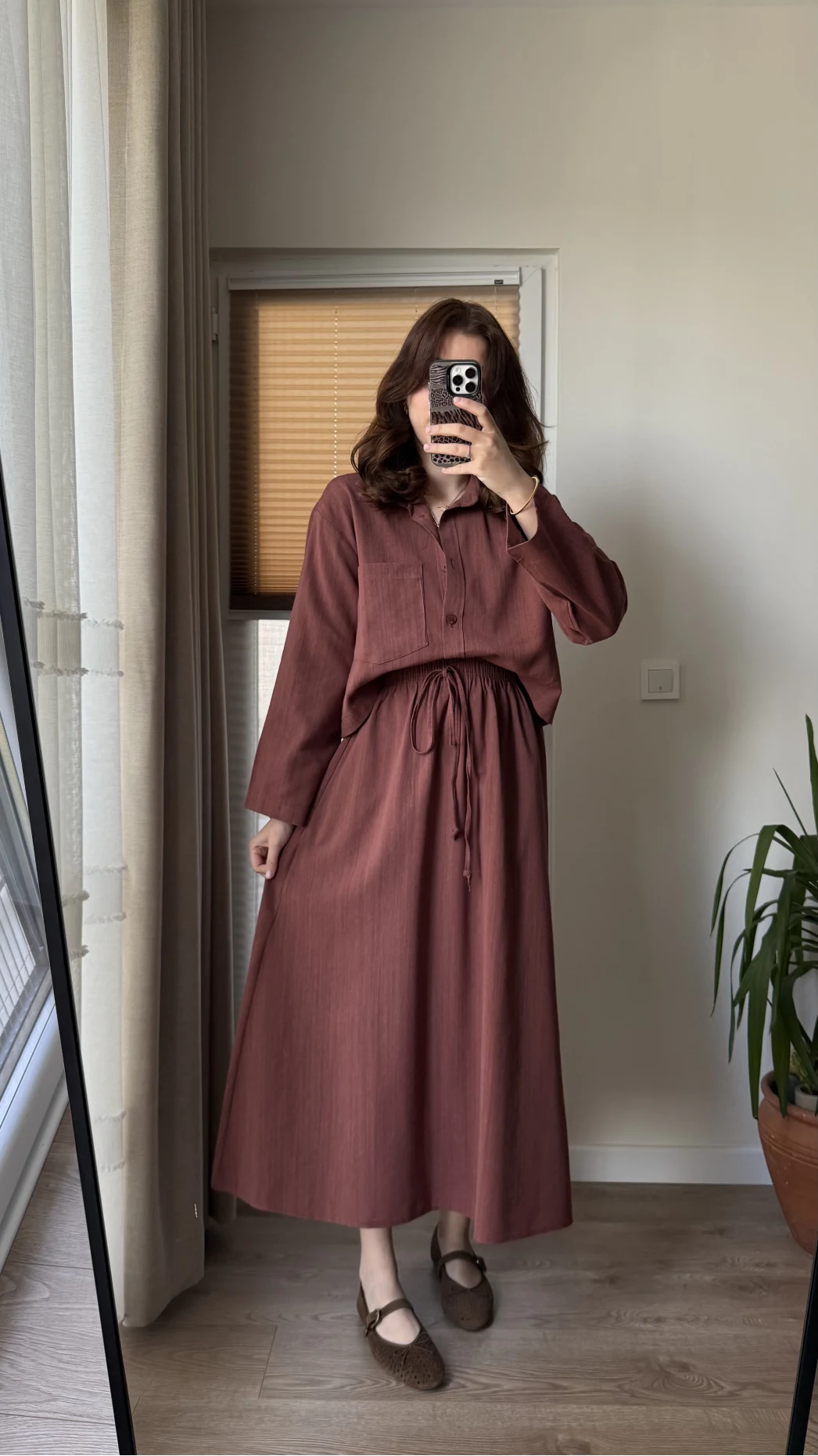 Keten Etek Gömlek Takım Kiremit