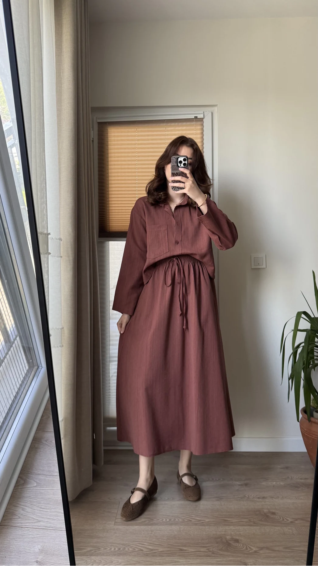 Keten Etek Gömlek Takım Kiremit