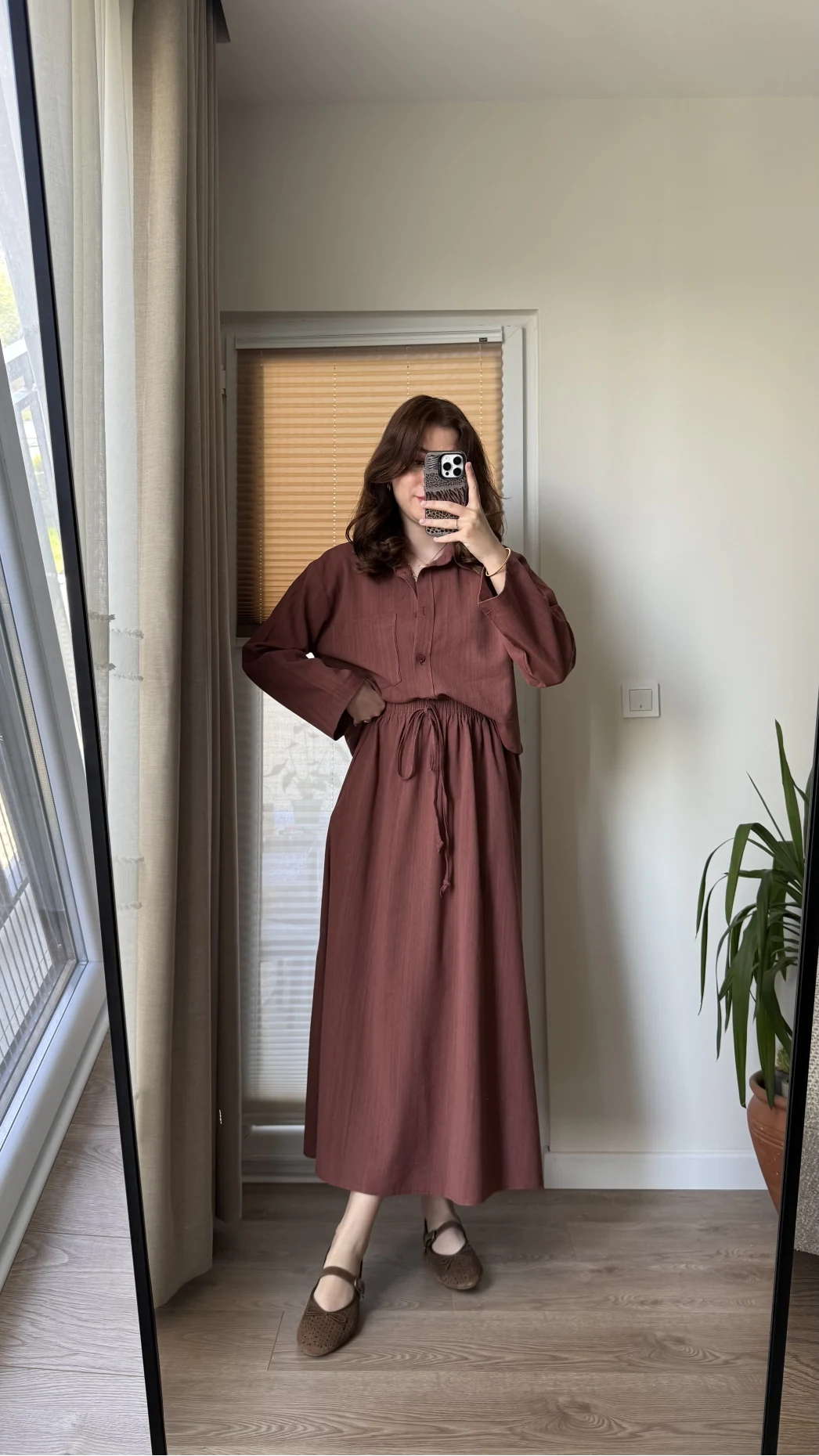 Keten Etek Gömlek Takım Kiremit