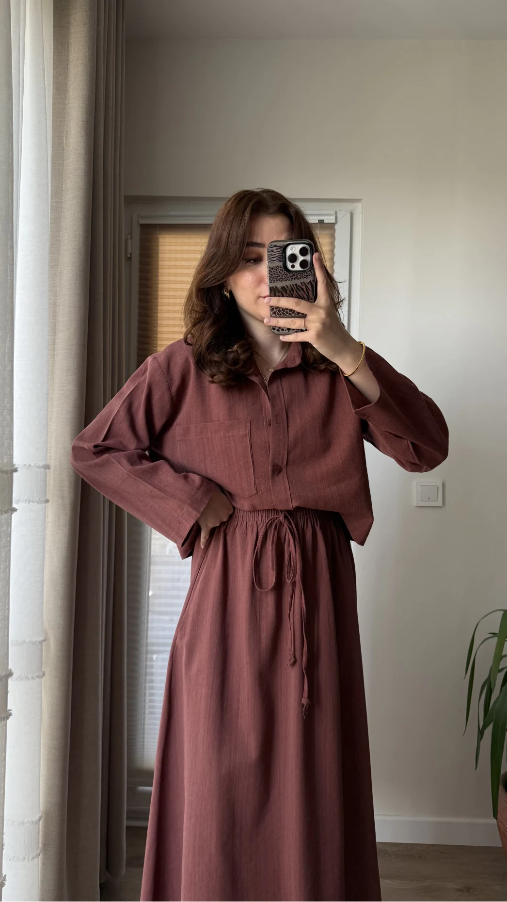 Keten Etek Gömlek Takım Kiremit