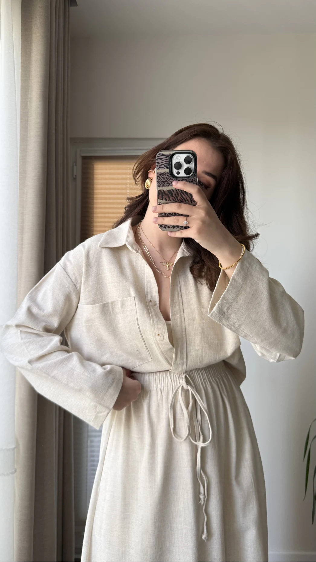 Keten Etek Gömlek Takım Natural