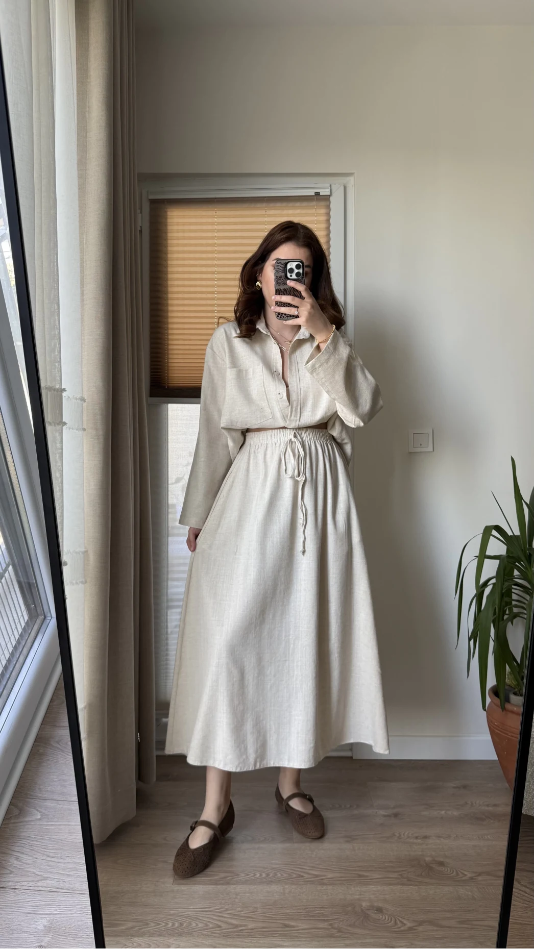 Keten Etek Gömlek Takım Natural