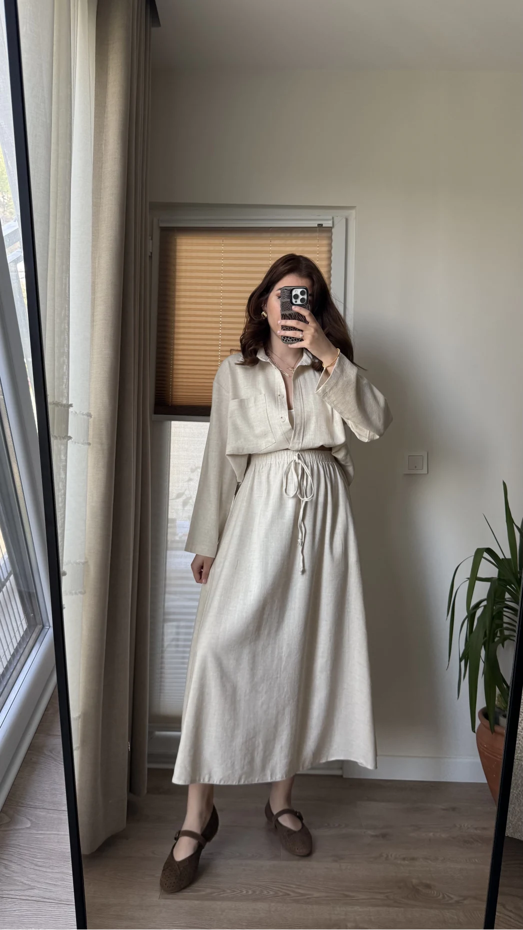 Keten Etek Gömlek Takım Natural