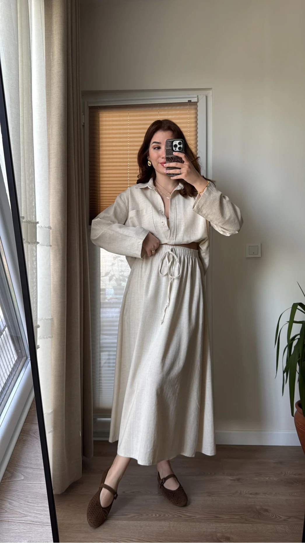 Keten Etek Gömlek Takım Natural