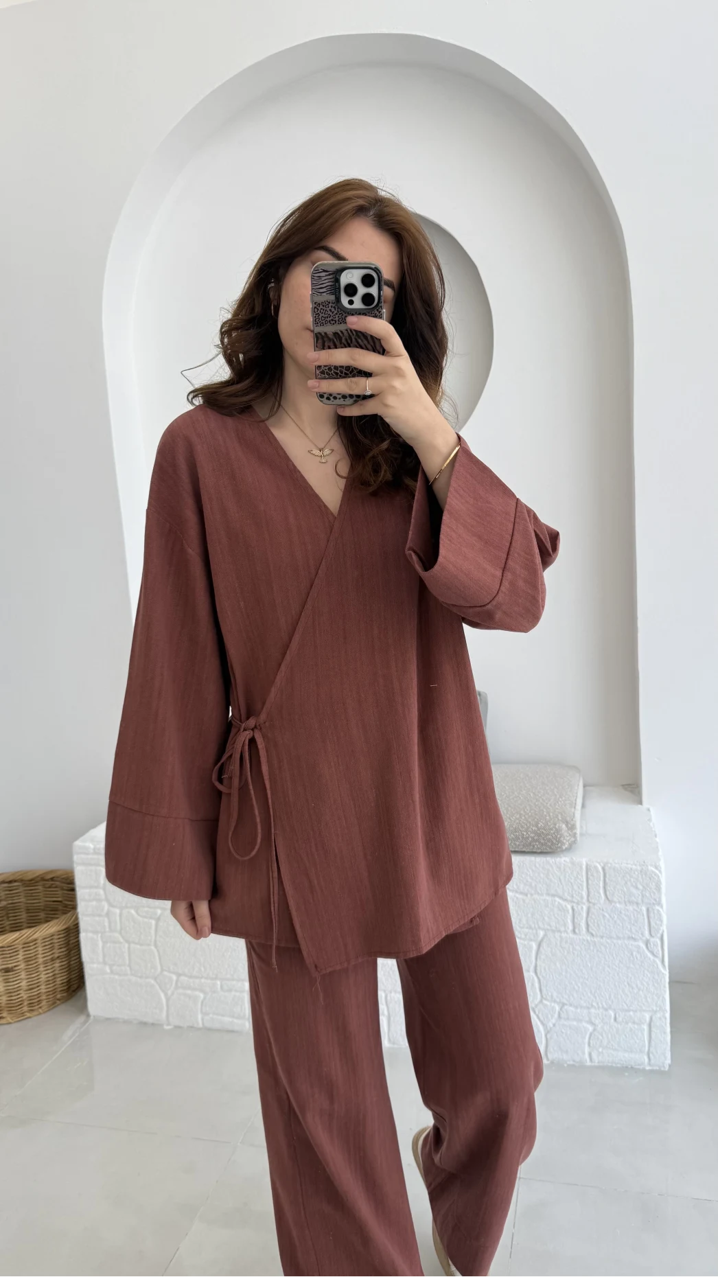 Keten Kimono Takım Kiremit 8582 EF
