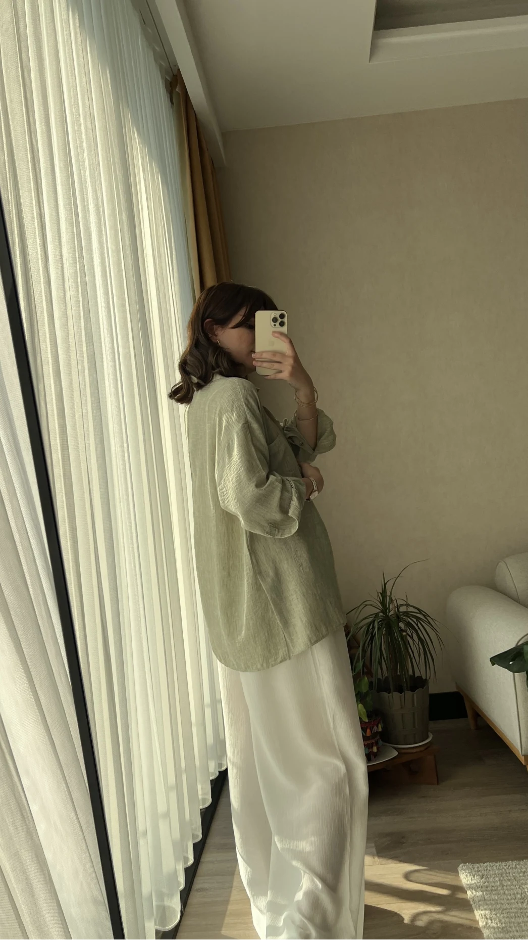 Keten Kırçıllı Haki Gömlek