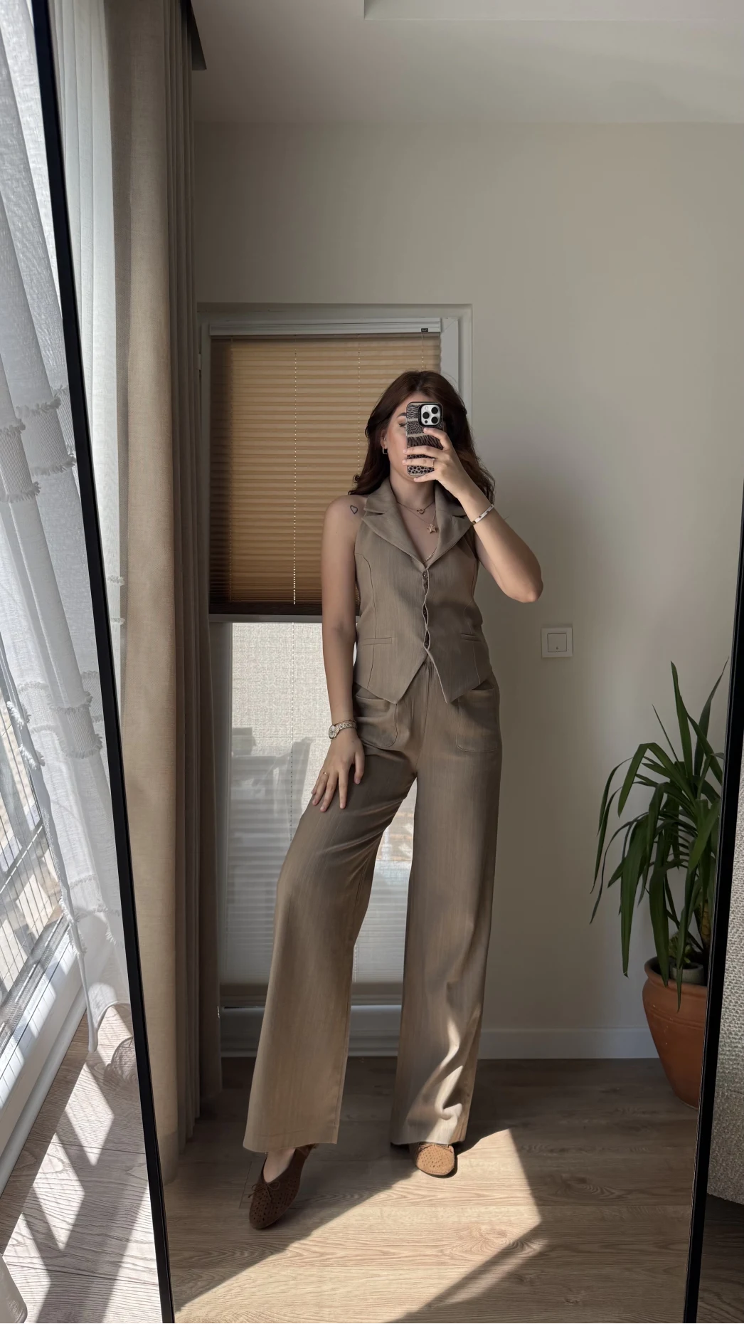 Keten Sırt Detay Yelek Pantolon Takım Haki