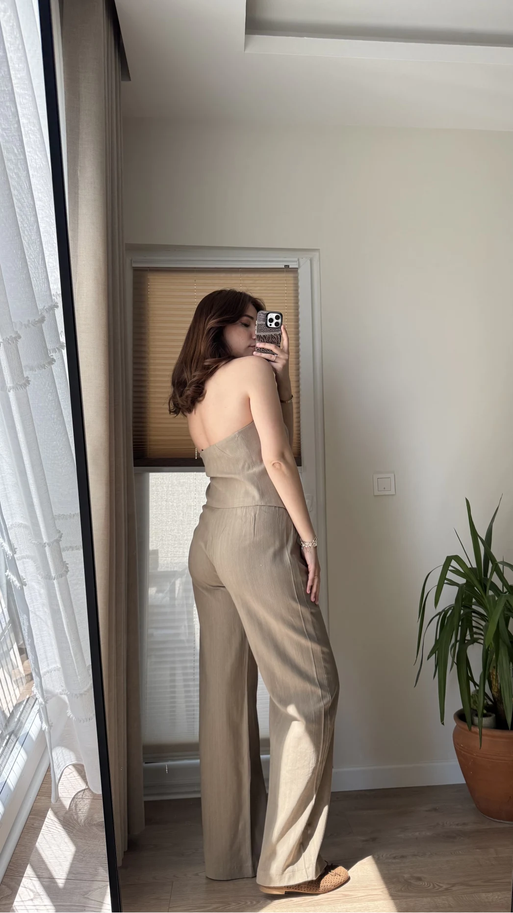 Keten Sırt Detay Yelek Pantolon Takım Haki