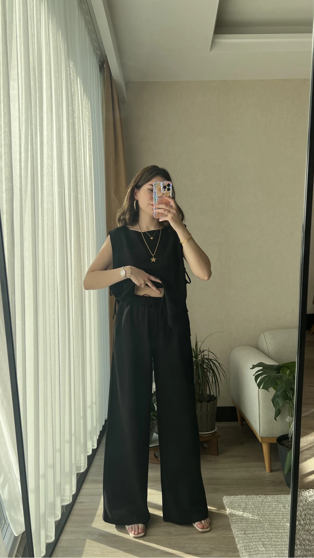 Keten Siyah Yandan Bağlamalı takım