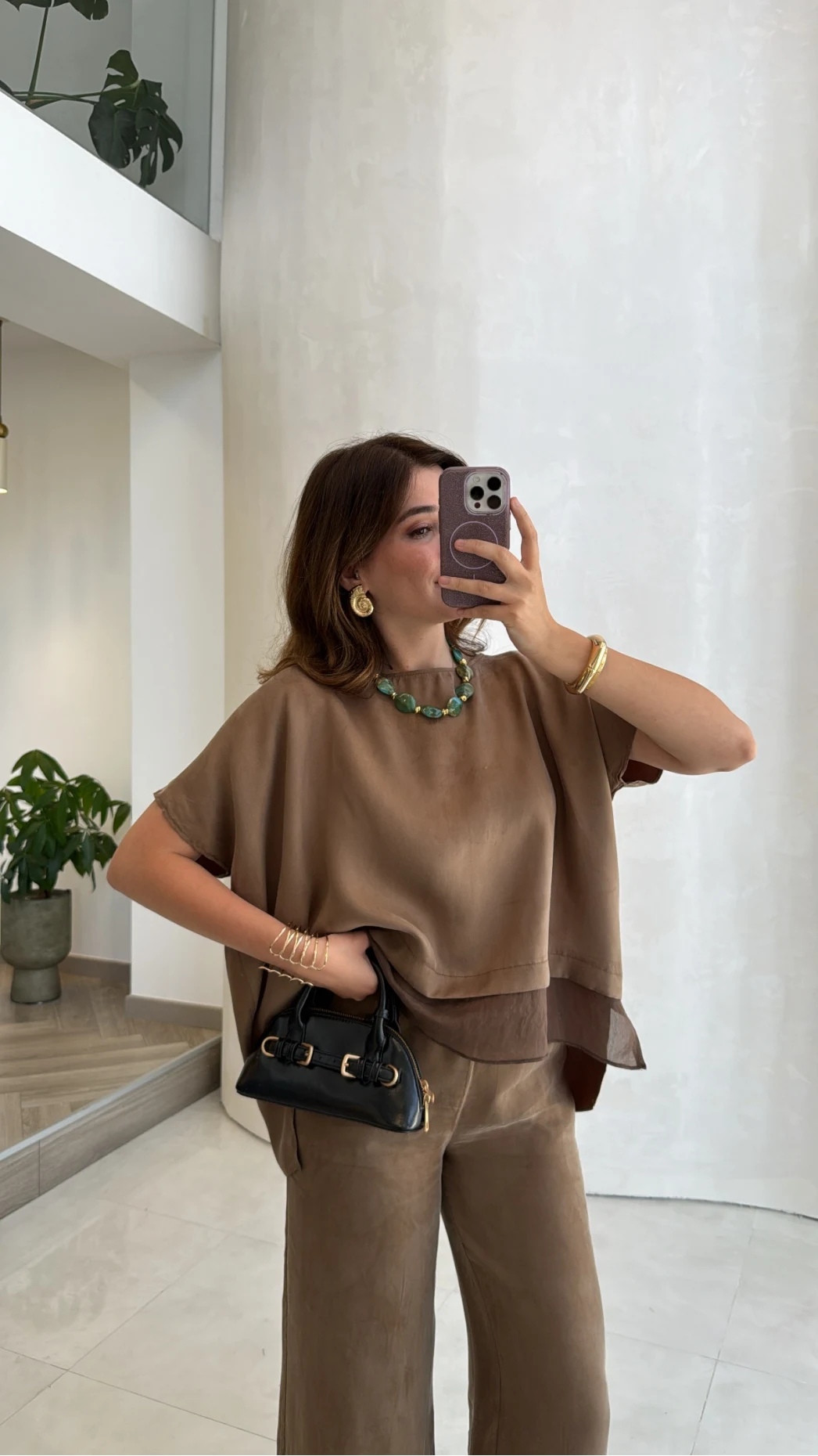 Kierra Bluz Pantolon Takım - Kahve - Kod: 51420