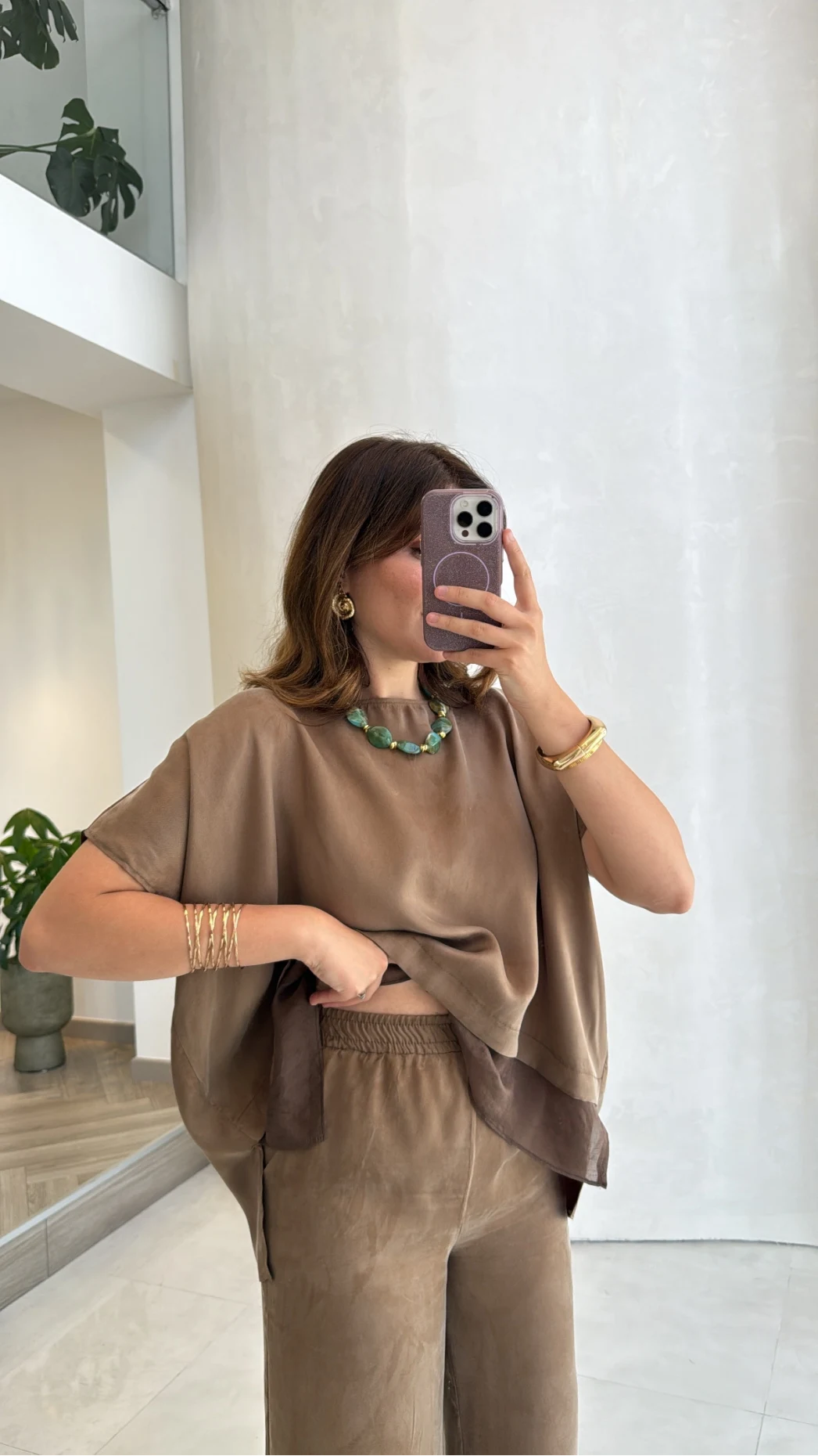 Kierra Bluz Pantolon Takım - Kahve - Kod: 51420