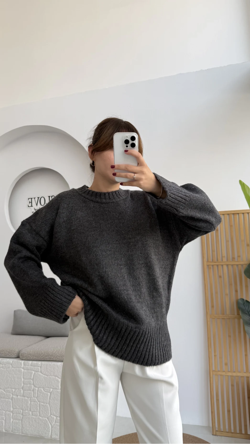 Kierra Örgü Kazak - Antrasit