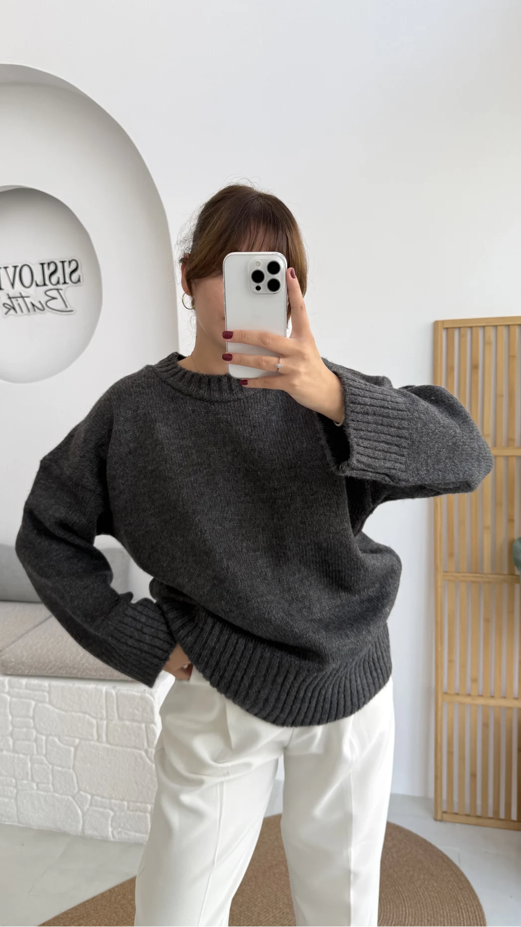 Kierra Örgü Kazak - Antrasit