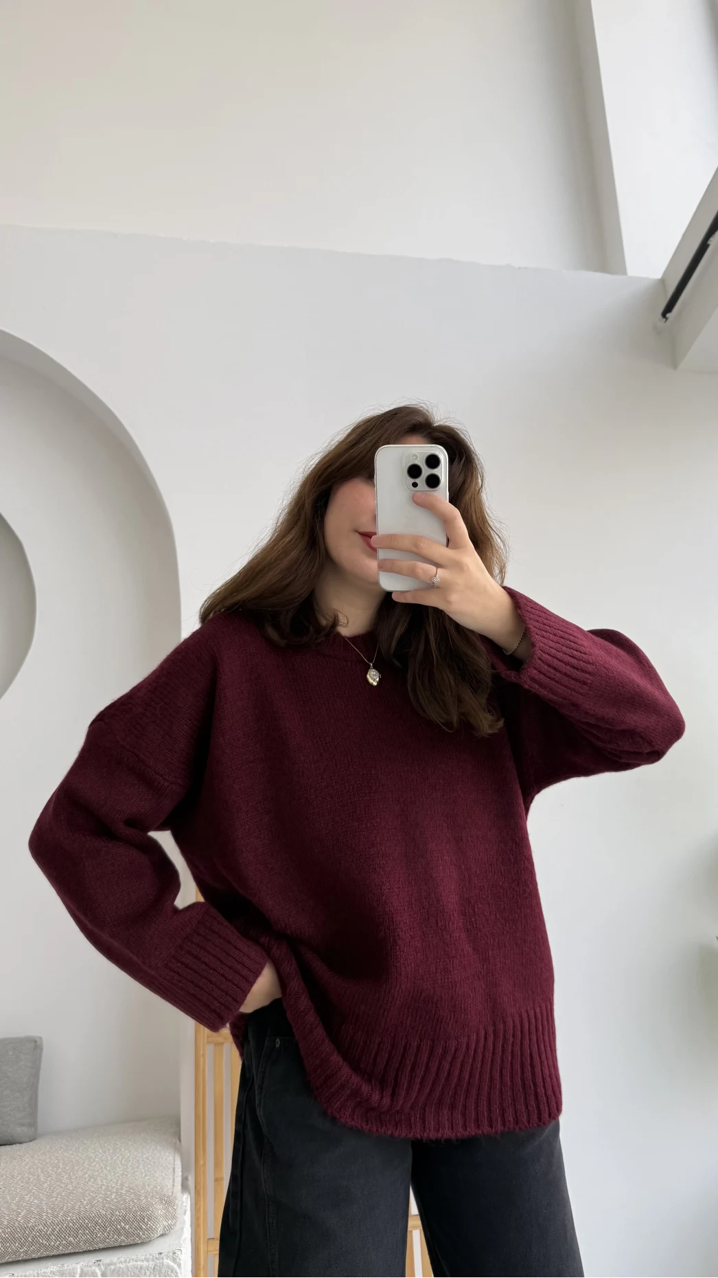 Kierra Örgü Kazak - Bordo