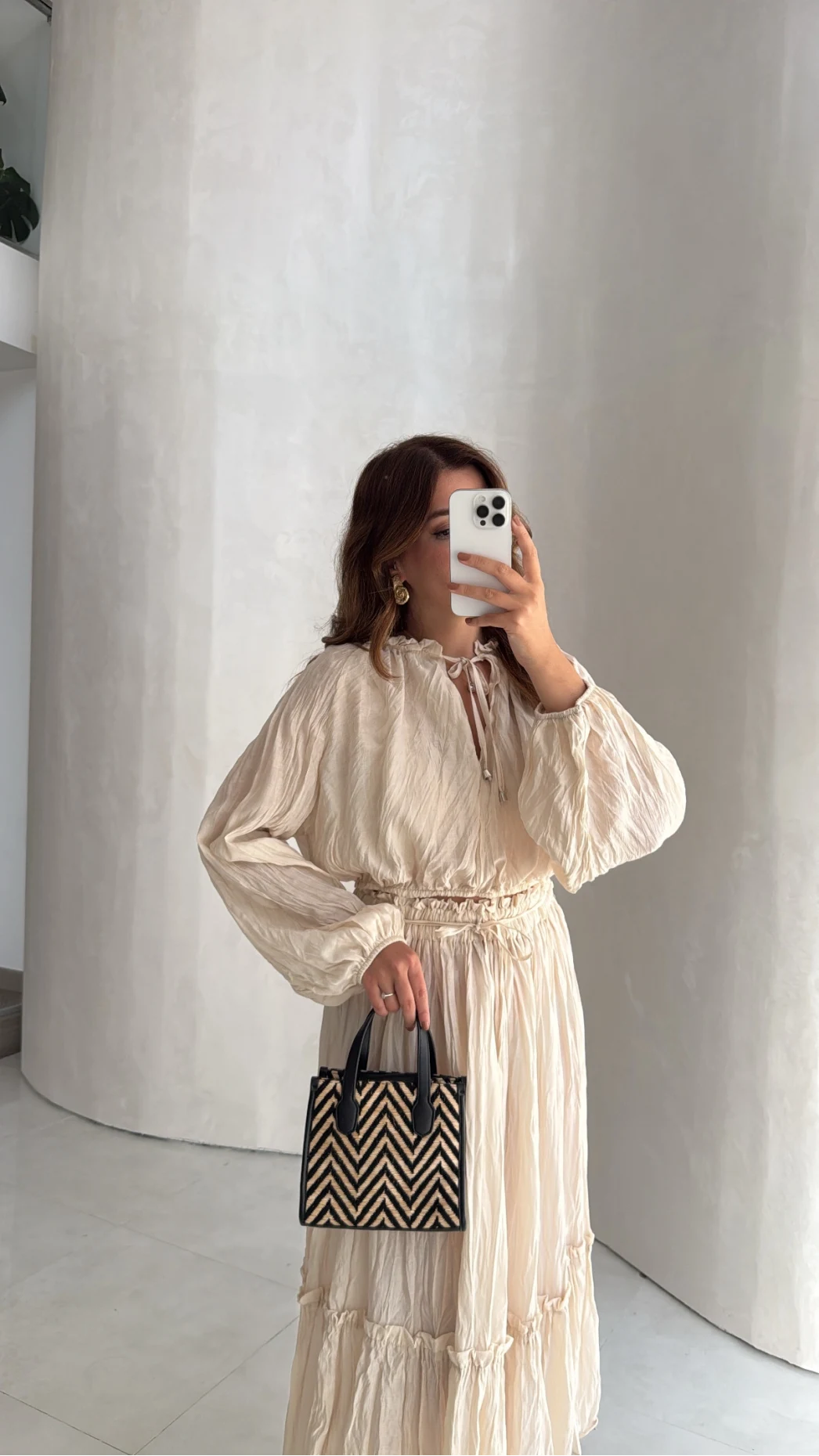 Kırışık Etek Bluz Takım - Bej - Kod: 580443