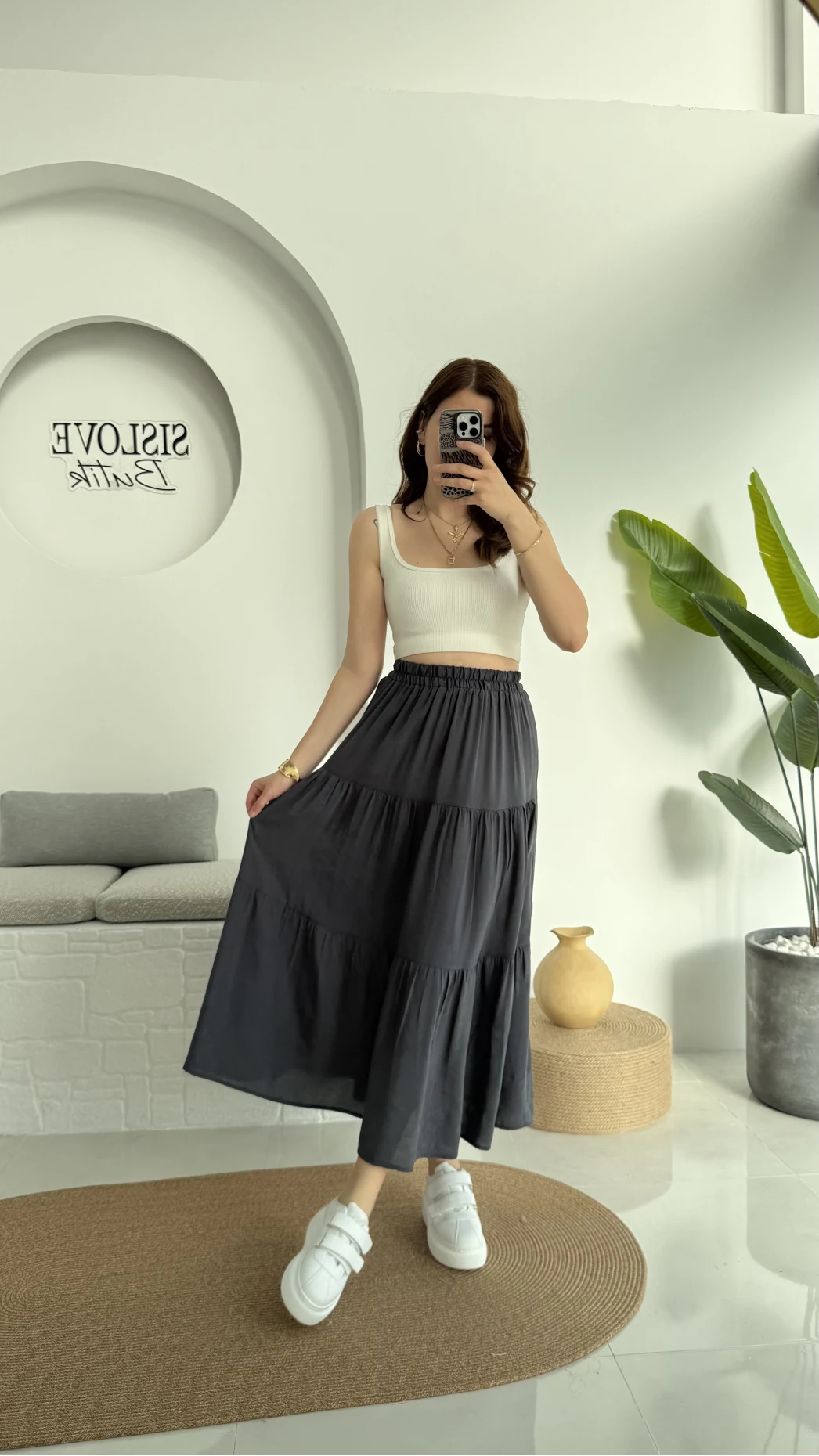 Kırışık Kat Kat Etek Antrasit 5015