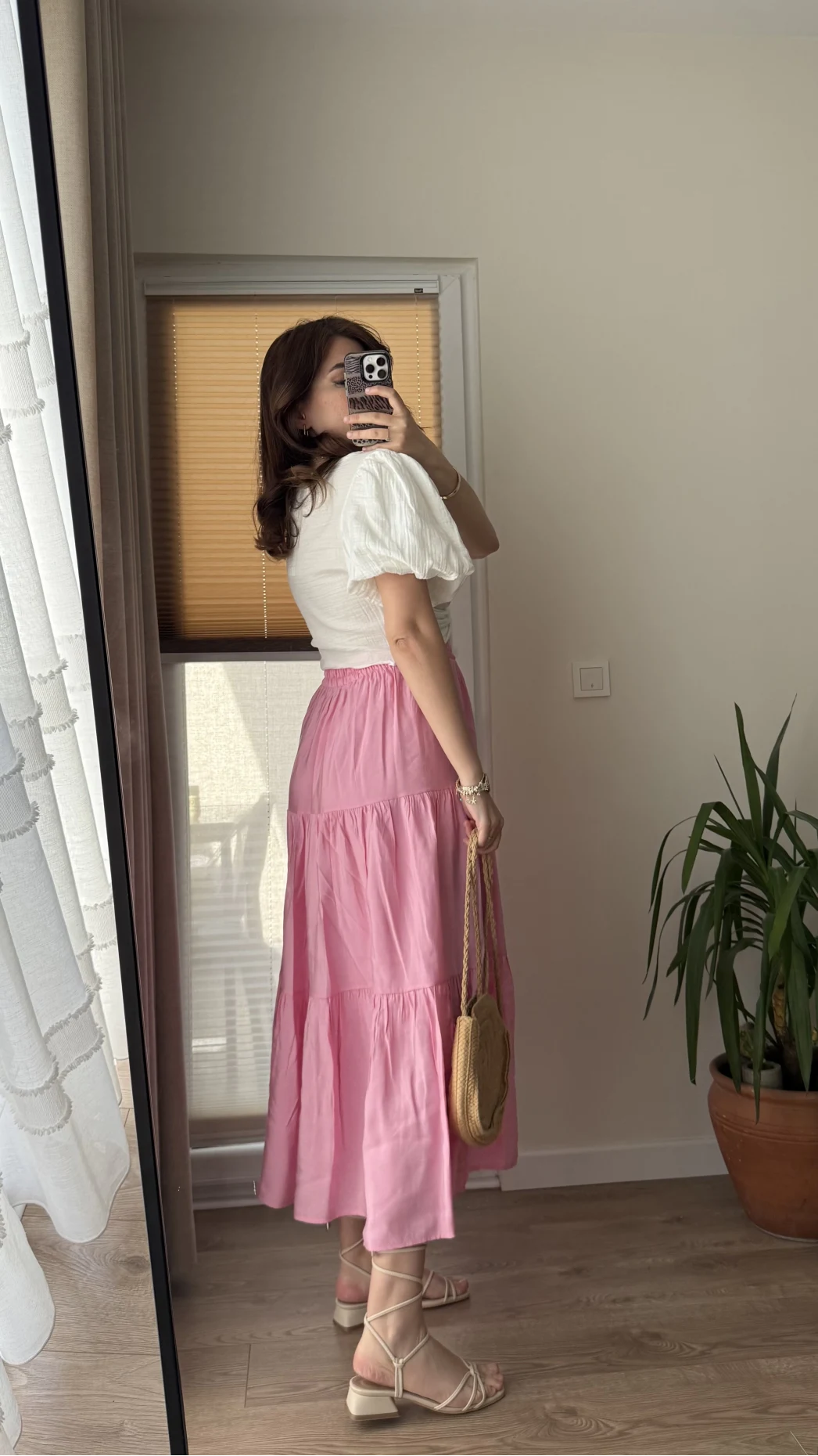 Kırışık Kat Kat Etek Pembe 5015