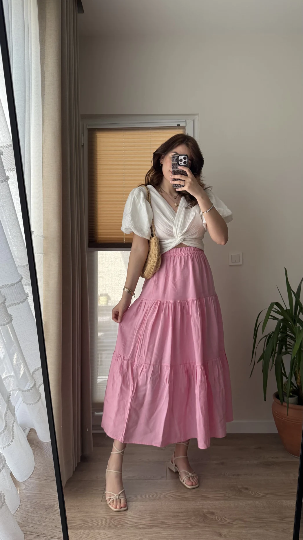 Kırışık Kat Kat Etek Pembe 5015