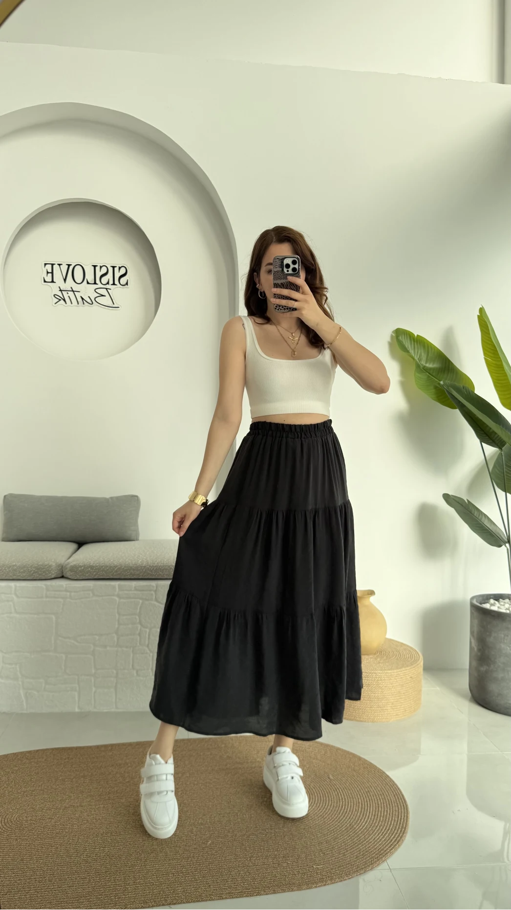 Kırışık Kat Kat Etek Siyah 5015